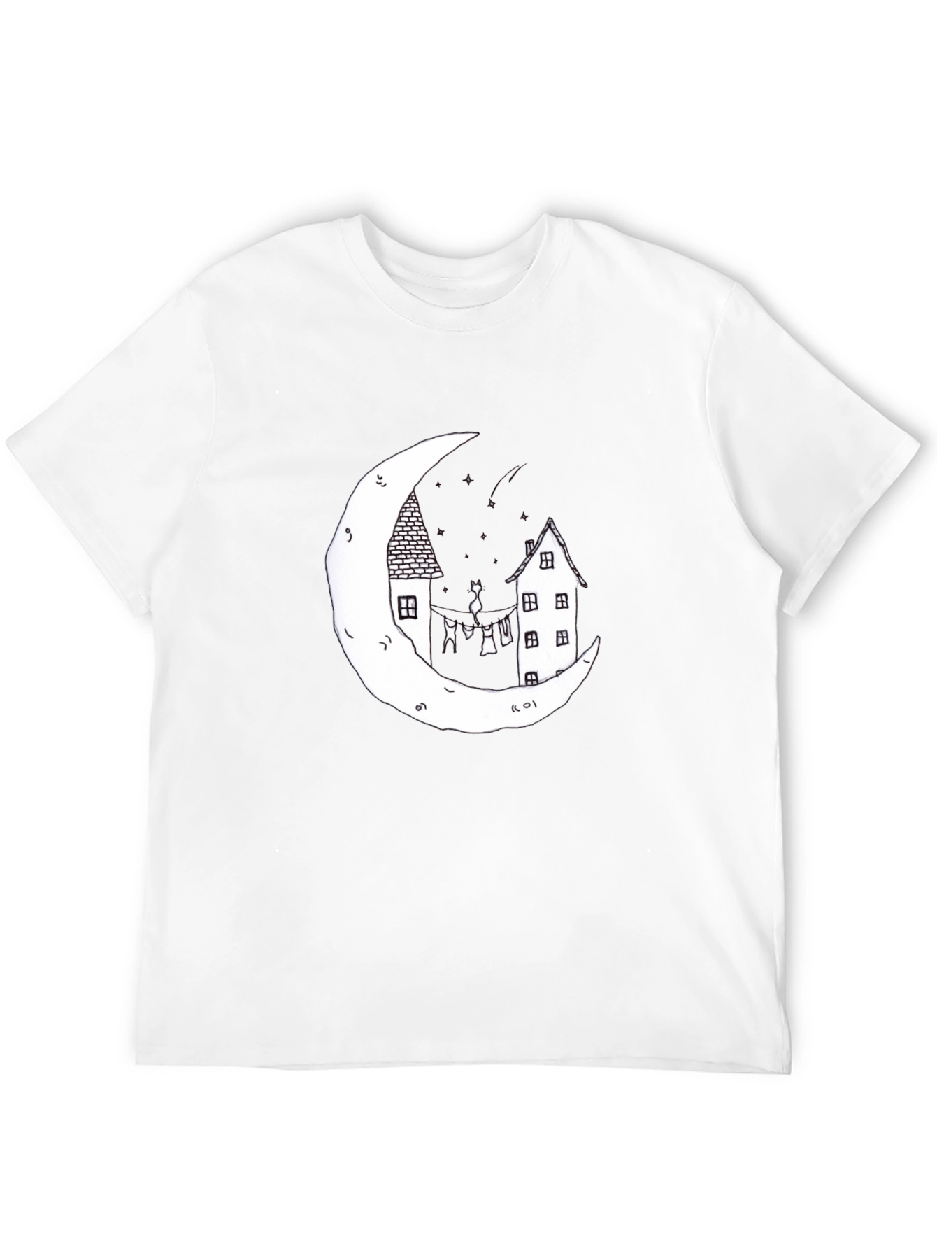 Moonlight Cats Graphic Tee - Unique Black T-Shirt