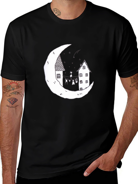 Moonlight Cats Graphic Tee - Unique Black T-Shirt