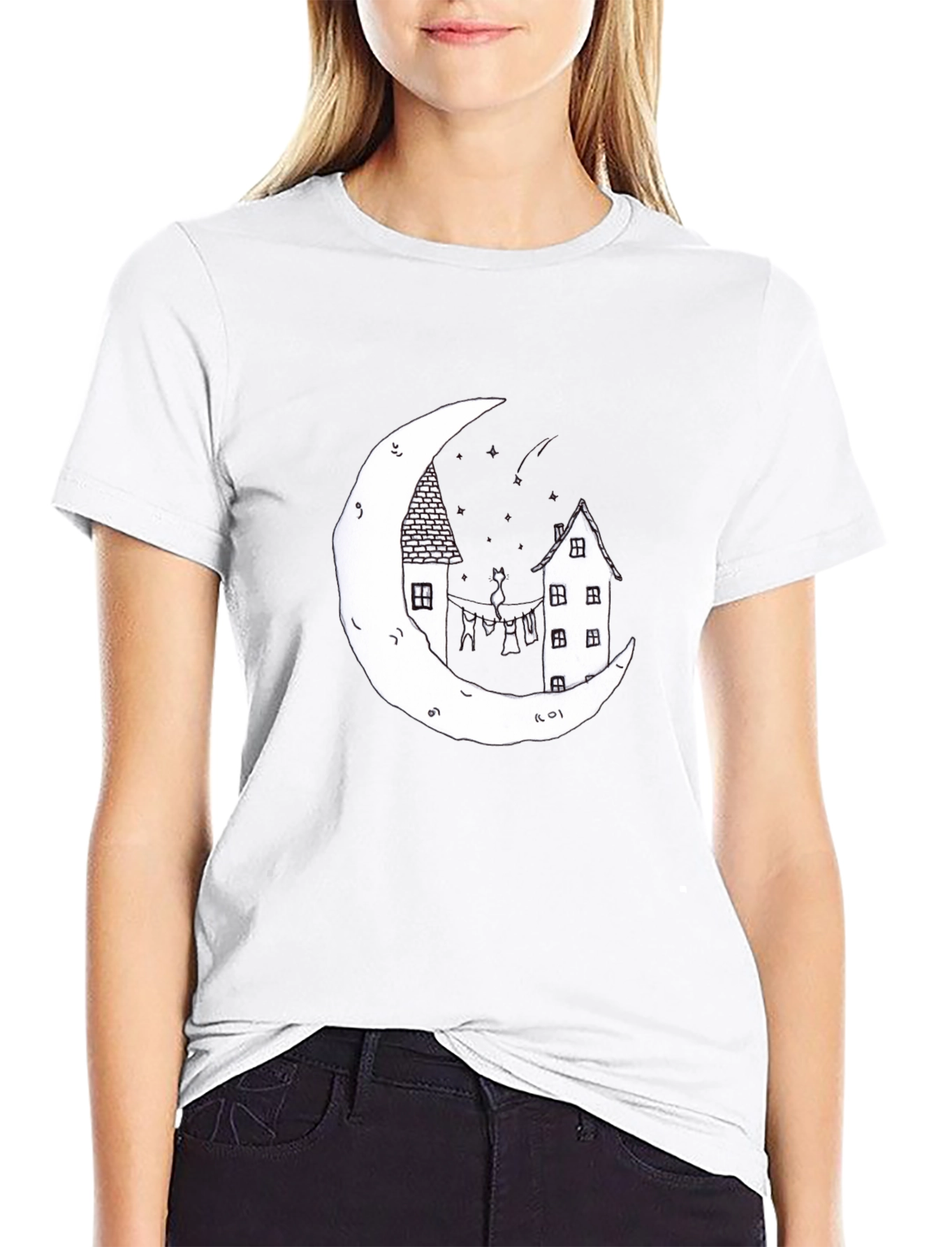 Moonlight Cats Graphic Tee - Unique Black T-Shirt