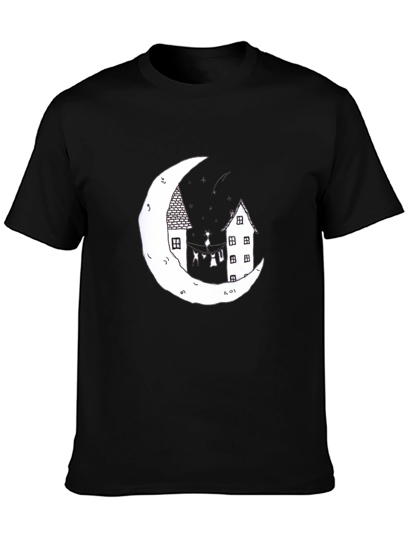 Moonlight Cats Graphic Tee - Unique Black T-Shirt