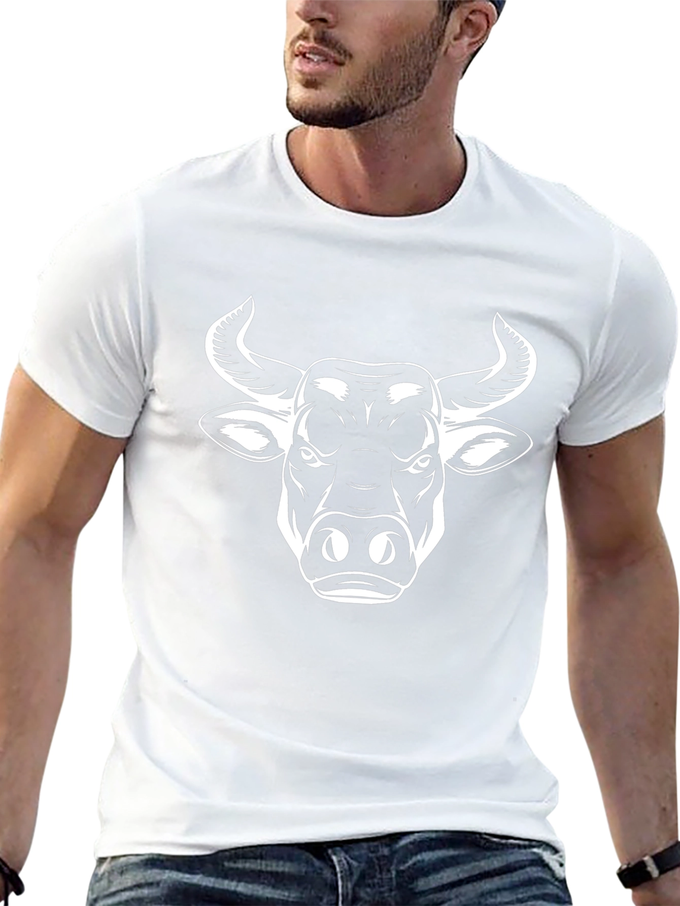 Bull Graphic Tee - Black Cotton Crew Neck