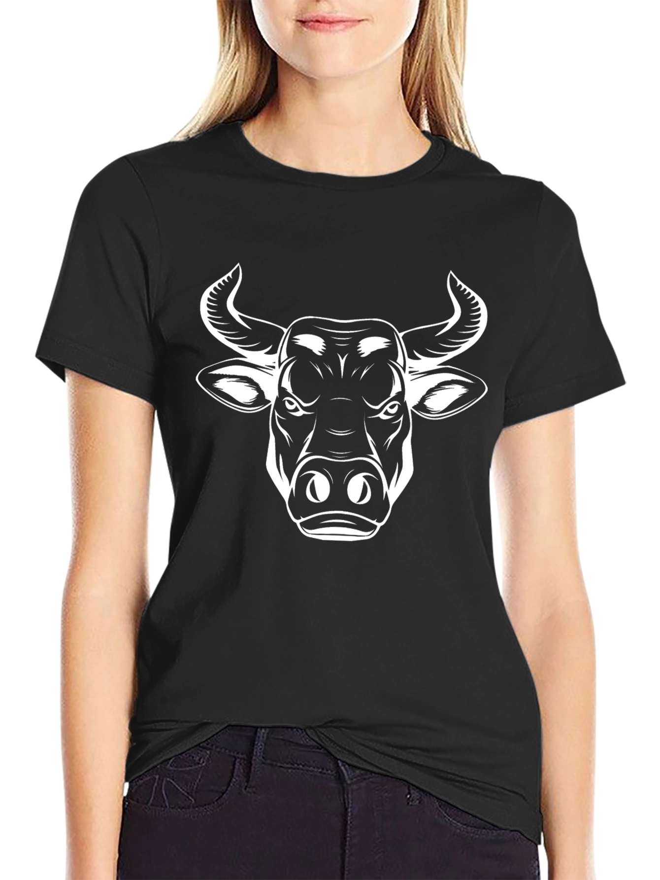 Bull Graphic Tee - Black Cotton Crew Neck