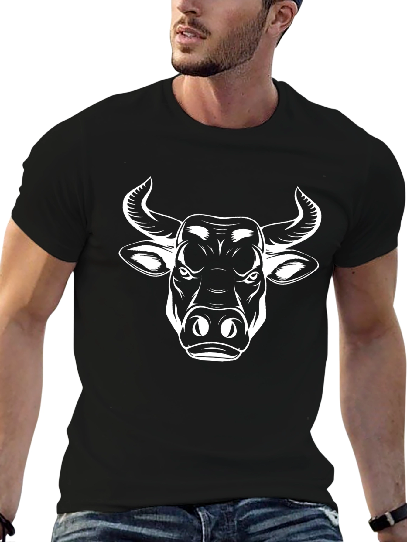 Bull Graphic Tee - Black Cotton Crew Neck