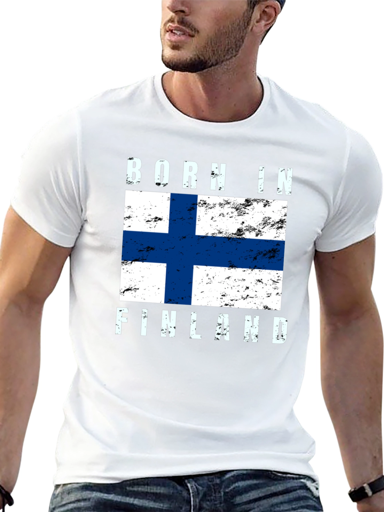 Born in Finland Finnish Flag Graphic T-Shirt
