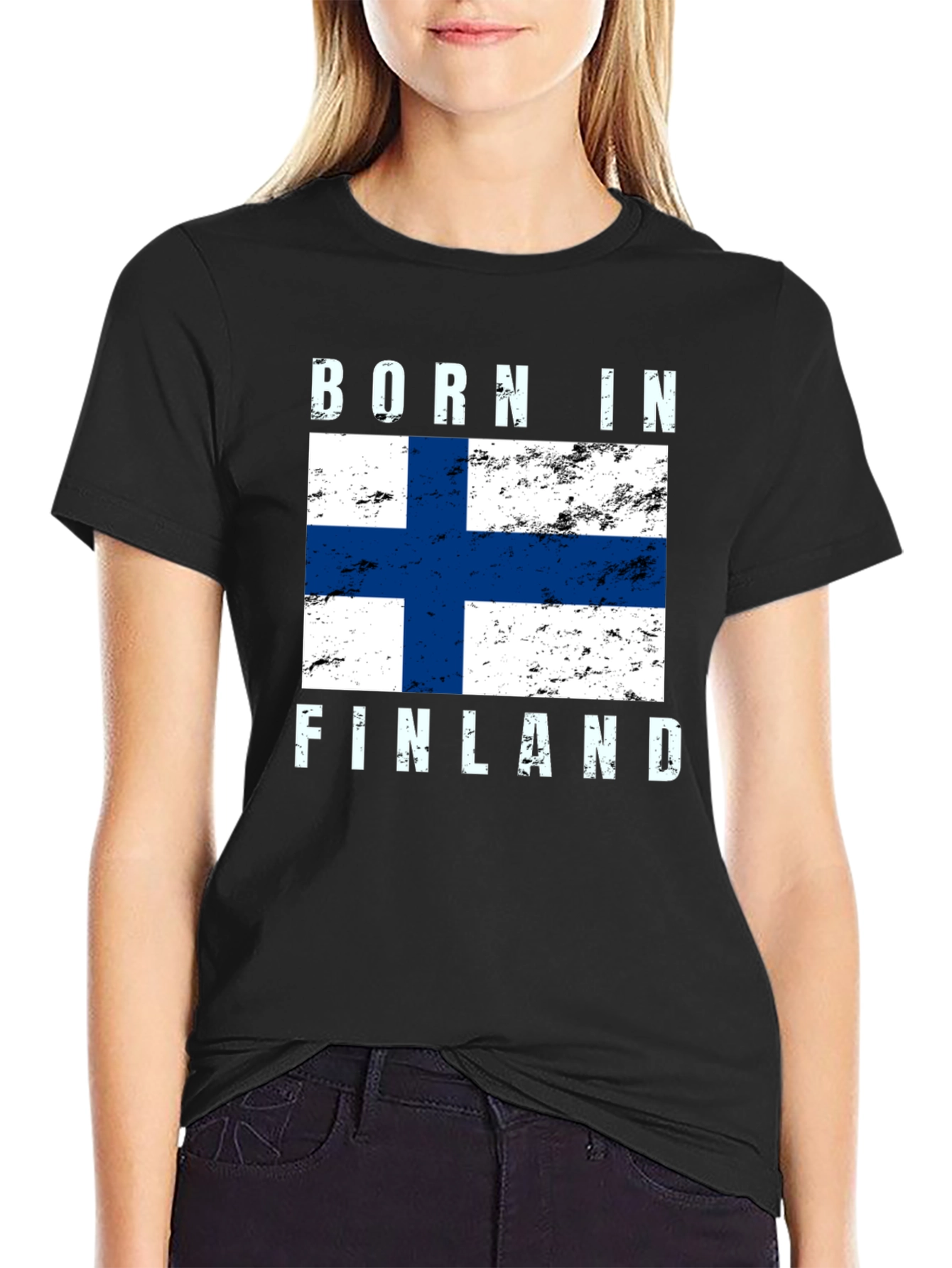 Born in Finland Finnish Flag Graphic T-Shirt