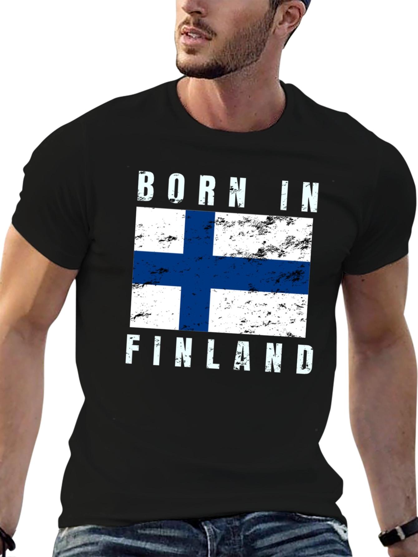 Born in Finland Finnish Flag Graphic T-Shirt