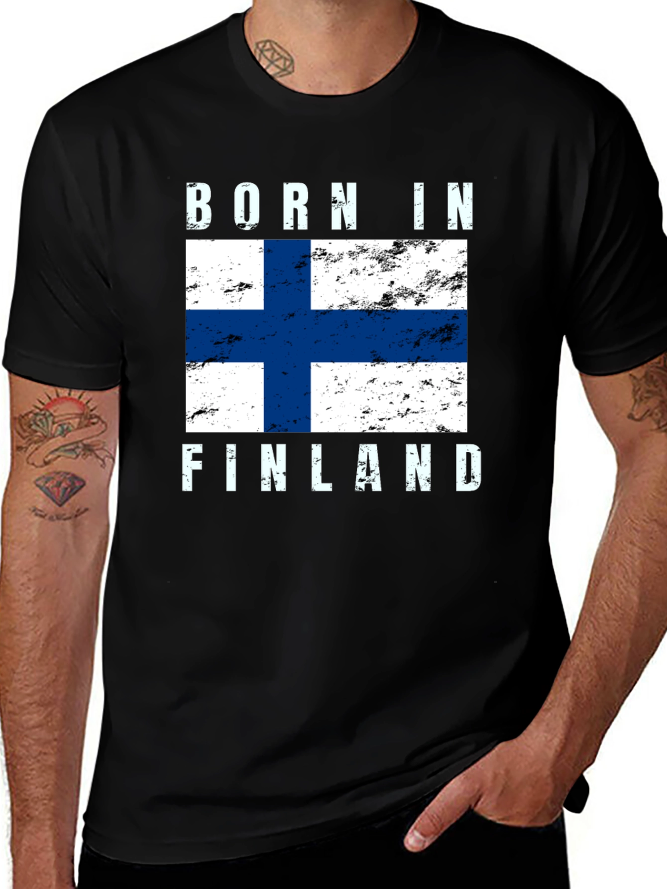 Born in Finland Finnish Flag Graphic T-Shirt