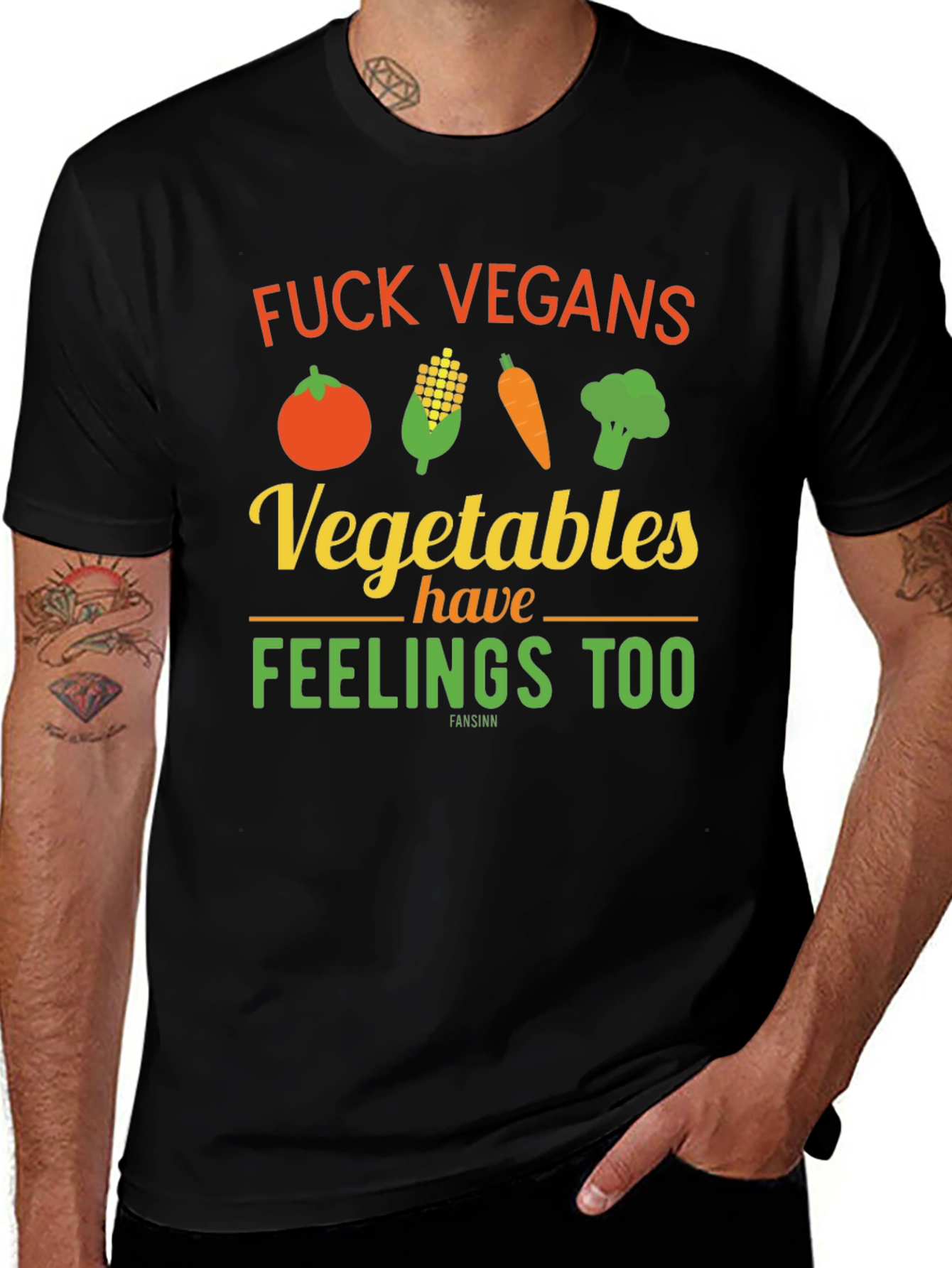 Anti-Vegan Graphic Tee: Vegetables Have Feelings Too