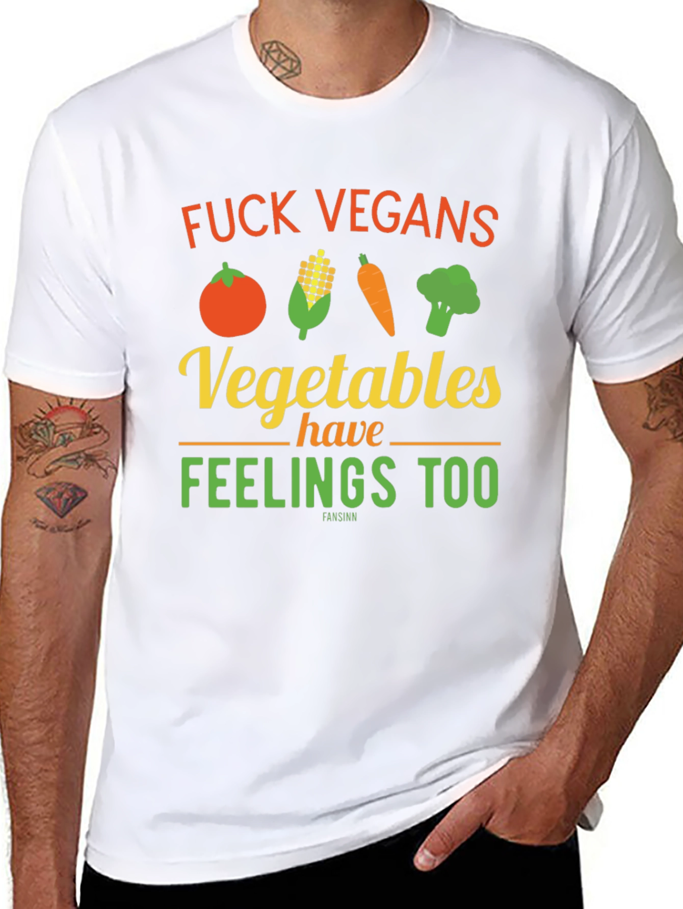 Anti-Vegan Graphic Tee: Vegetables Have Feelings Too
