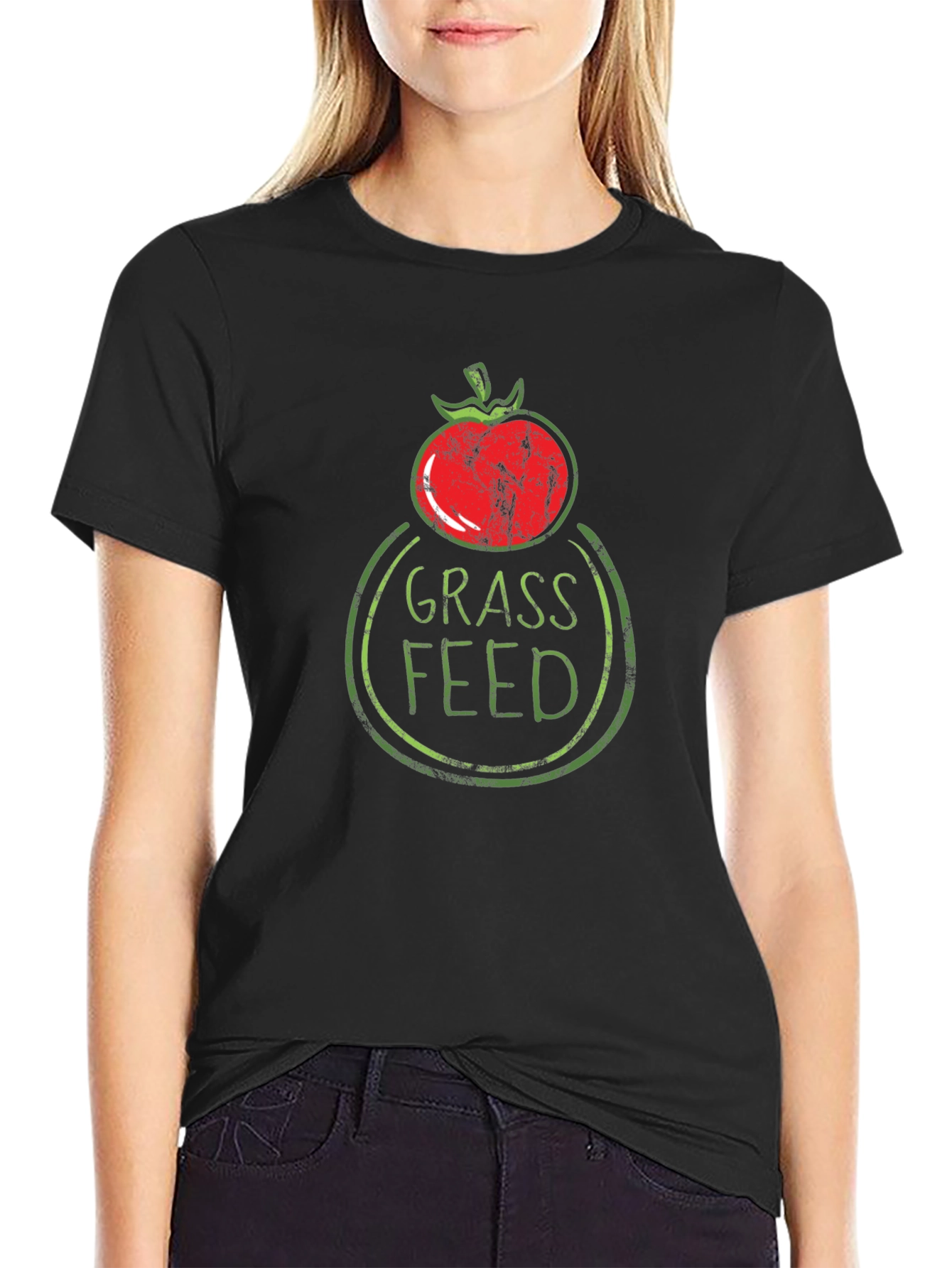 Grass Fed Graphic Tee - Tomato Design Black T-Shirt