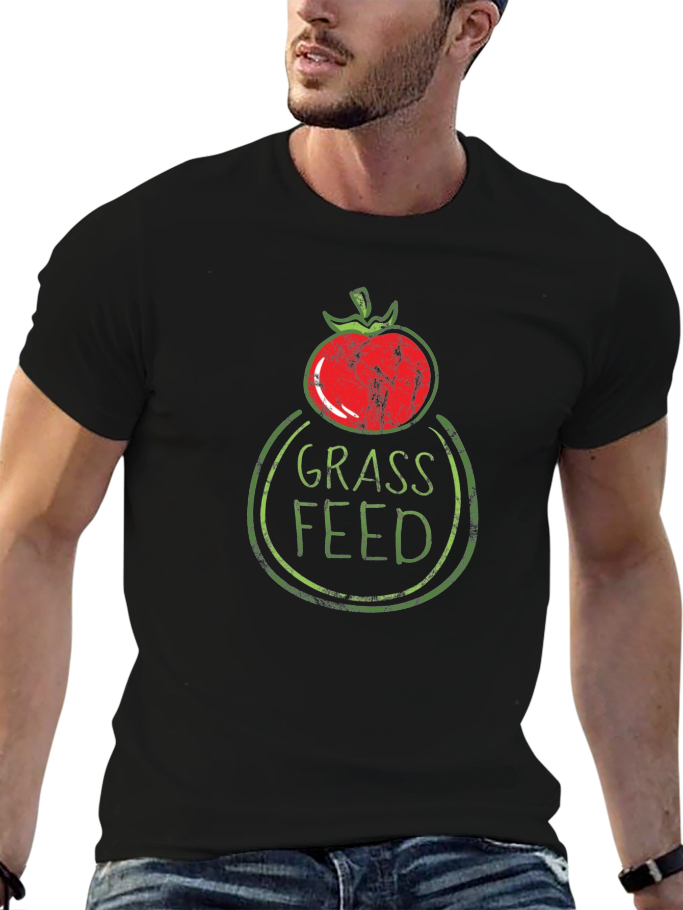 Grass Fed Graphic Tee - Tomato Design Black T-Shirt