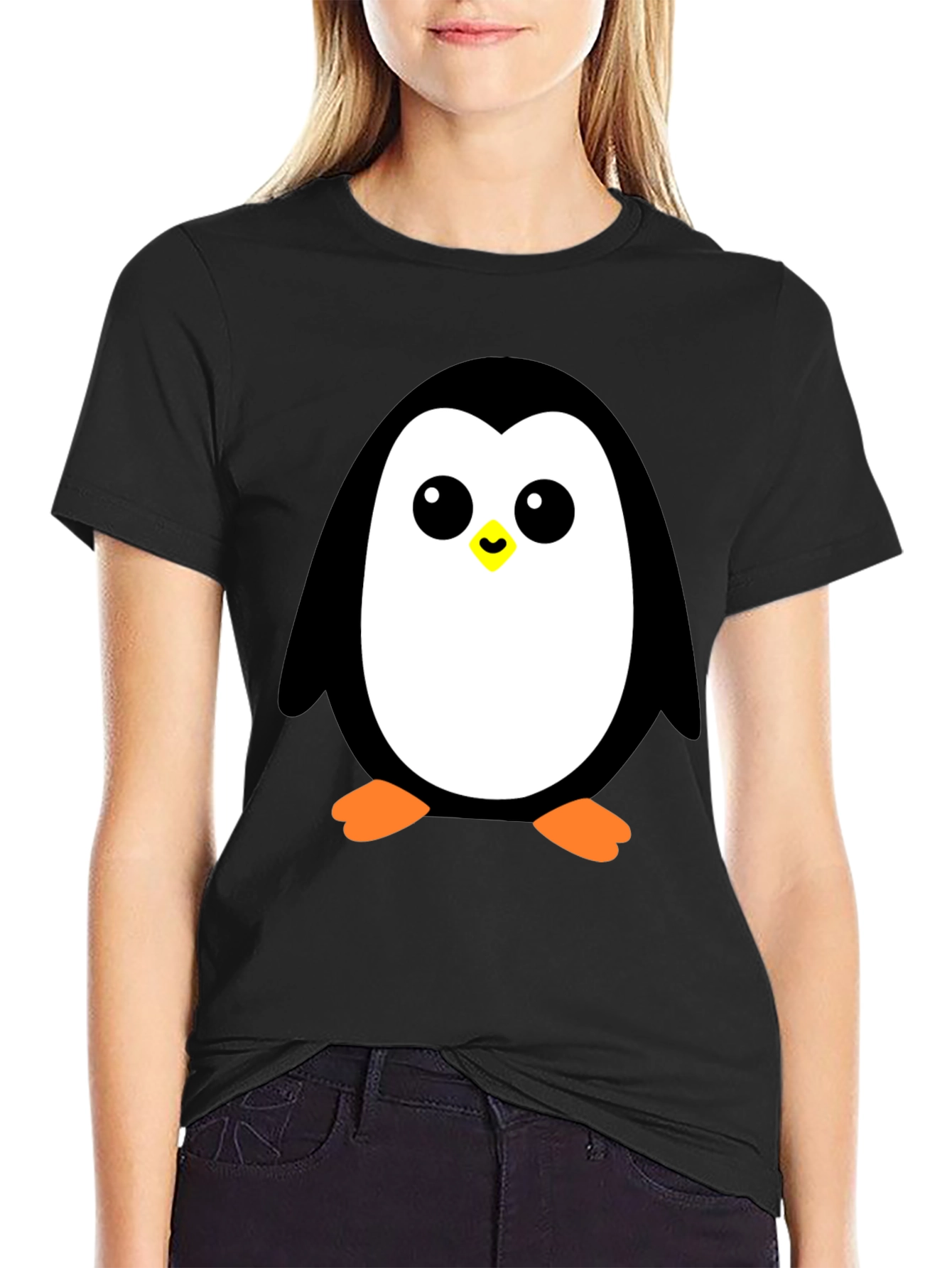 Cute Penguin Graphic Black T-Shirt