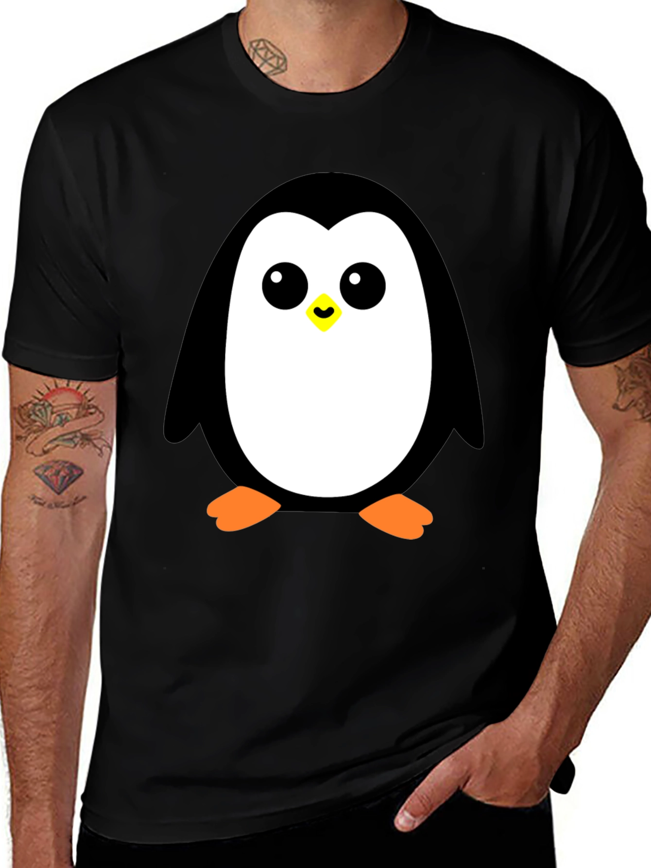 Cute Penguin Graphic Black T-Shirt