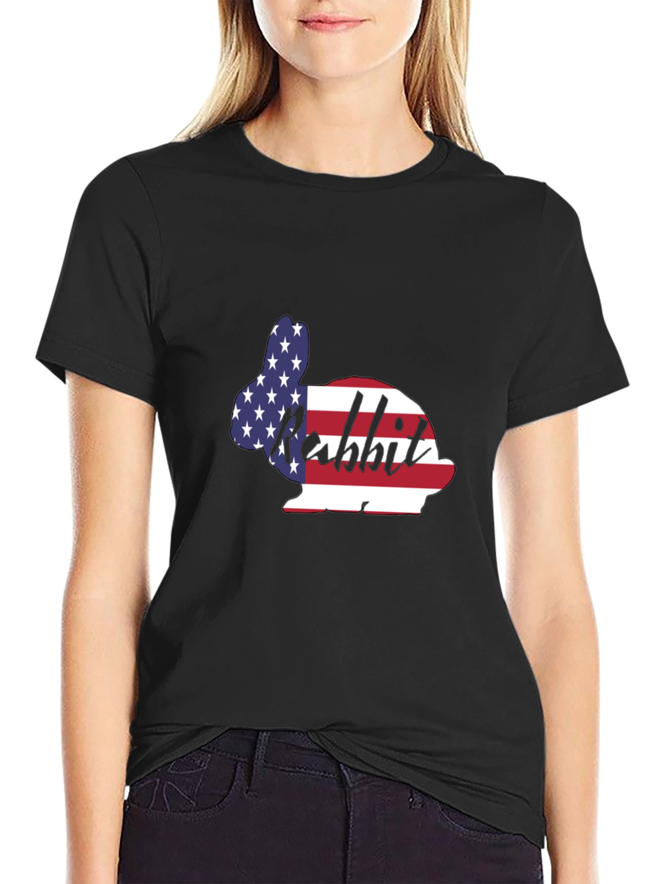 Patriotic Rabbit T-Shirt - USA Flag Bunny Tee