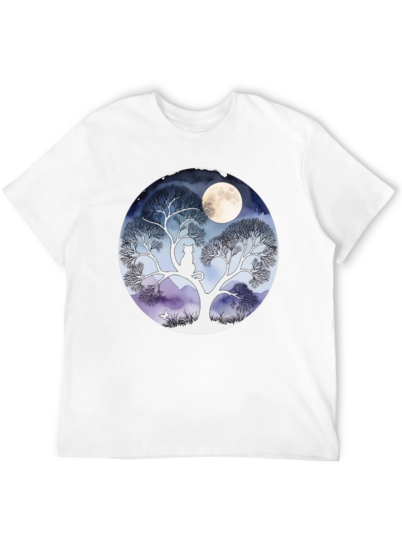 Moonlit Cat Tree Graphic Tee - Black