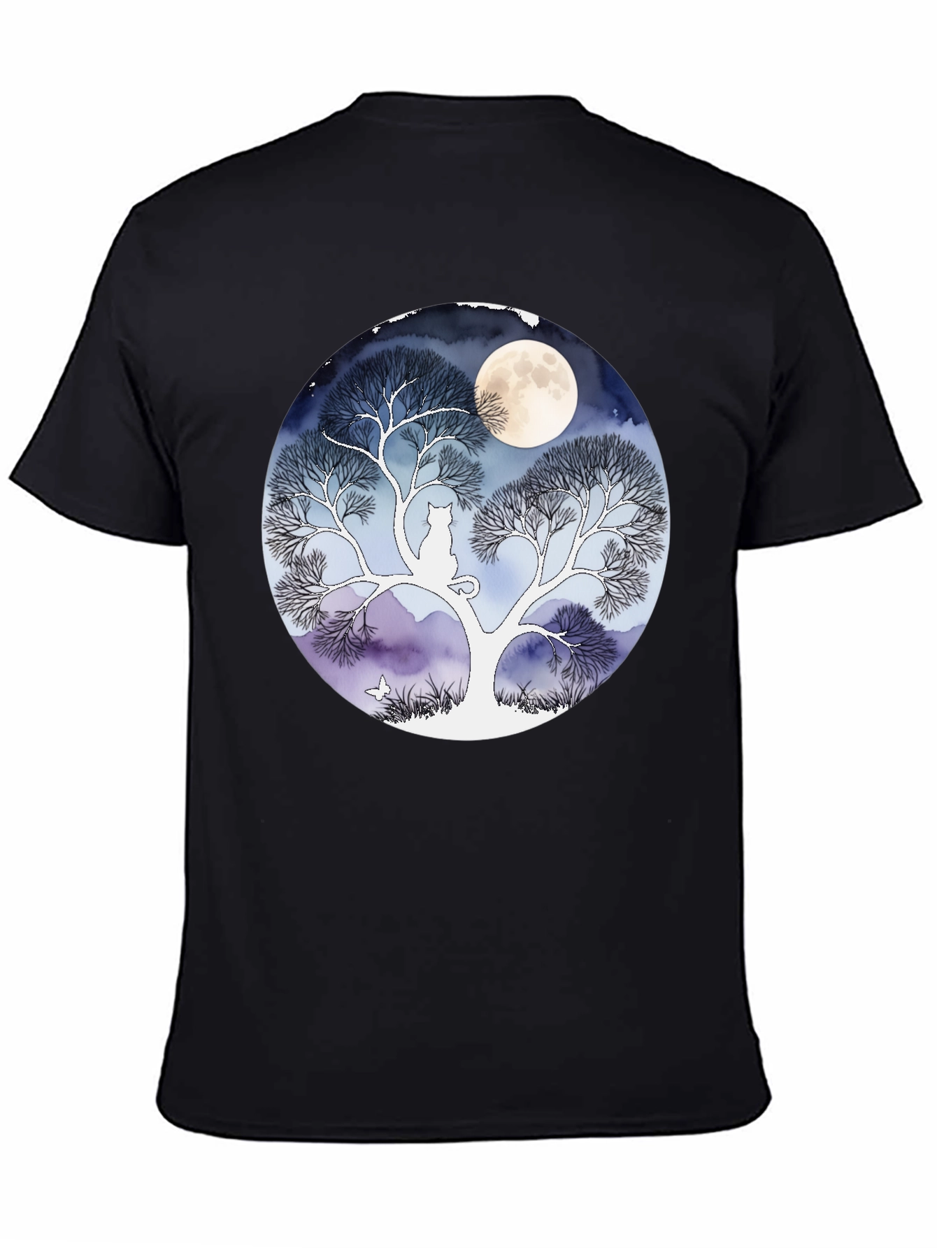 Moonlit Cat Tree Graphic Tee - Black