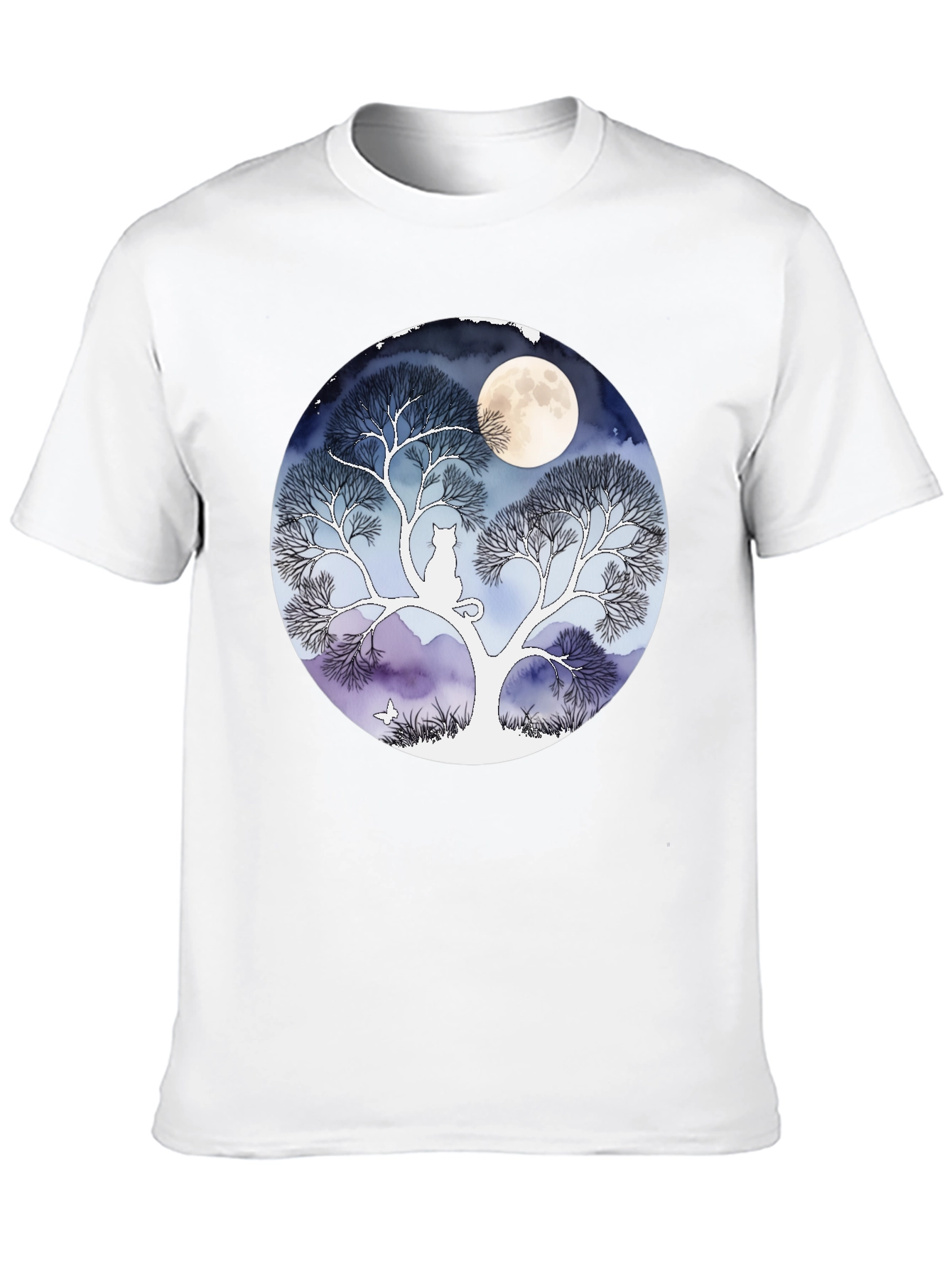 Moonlit Cat Tree Graphic Tee - Black