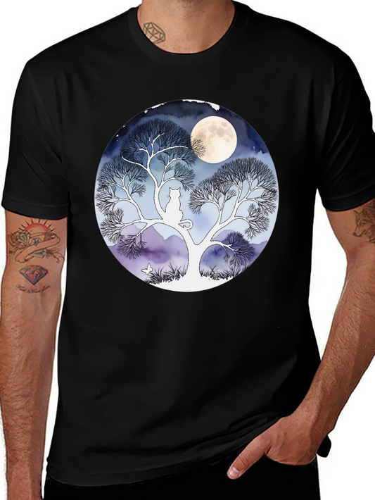 Moonlit Cat Tree Graphic Tee - Black