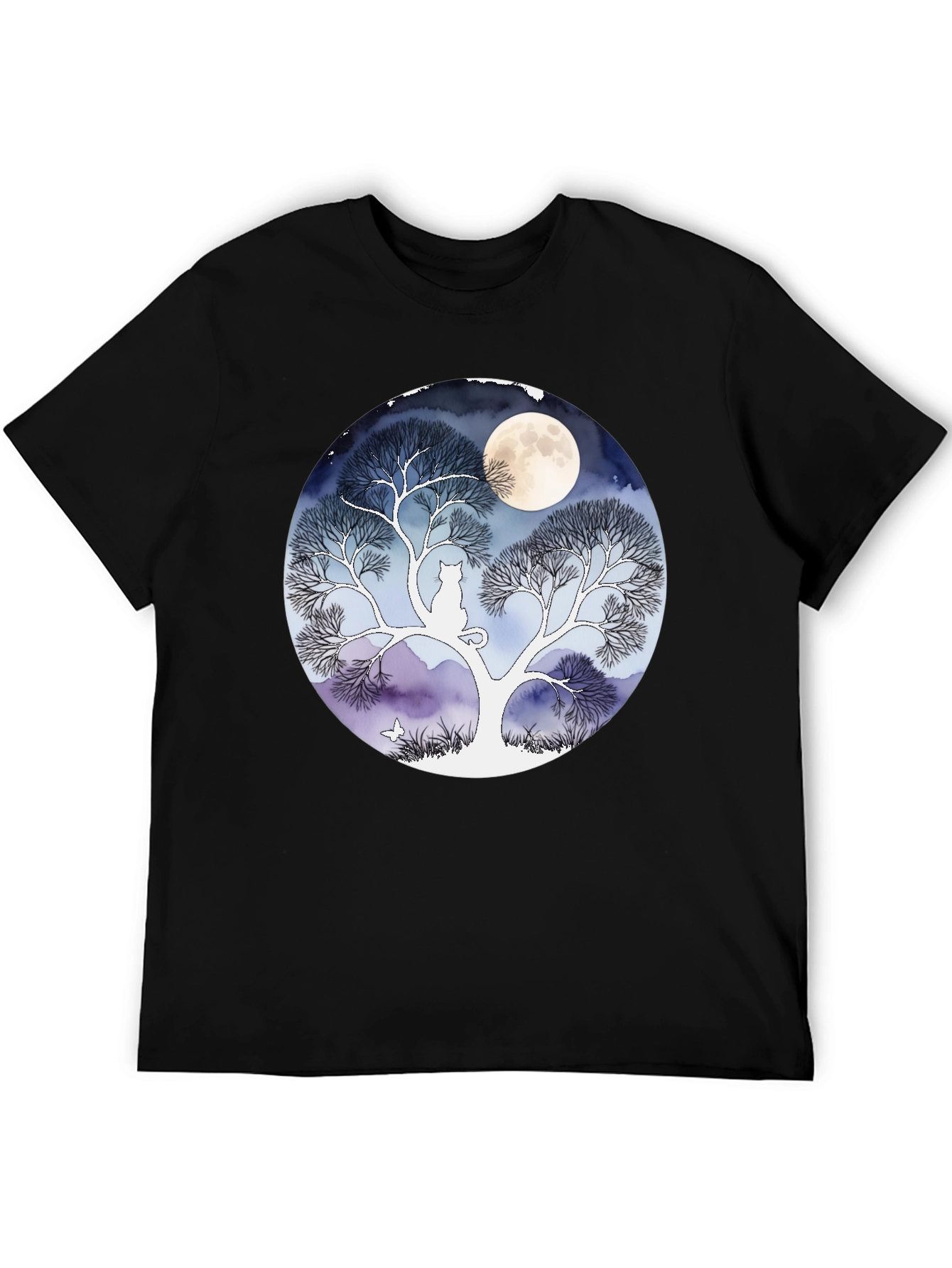 Moonlit Cat Tree Graphic Tee - Black