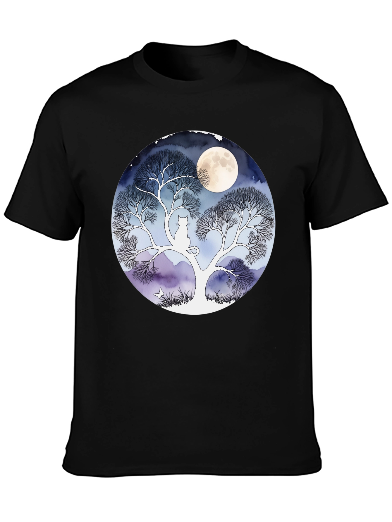 Moonlit Cat Tree Graphic Tee - Black