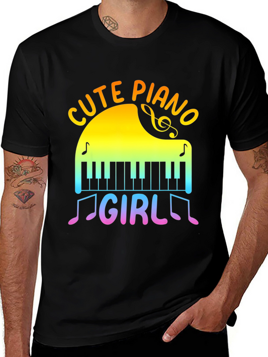 Cute Piano Girl T-Shirt - Musical Rainbow Tee