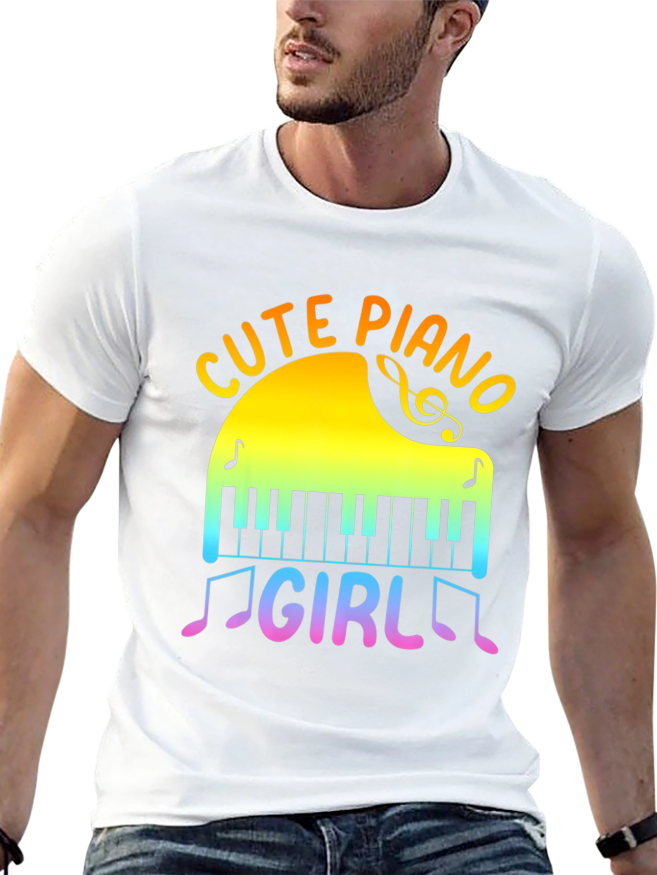 Cute Piano Girl T-Shirt - Musical Rainbow Tee