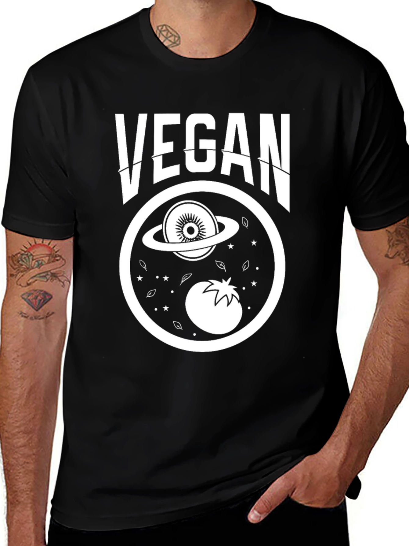 Vegan T-Shirt - Planet Kiwi and Tomato Design