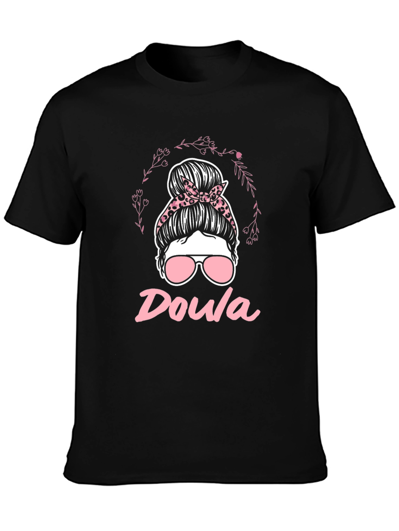 Doula Messy Bun T-Shirt - Black Womens Support