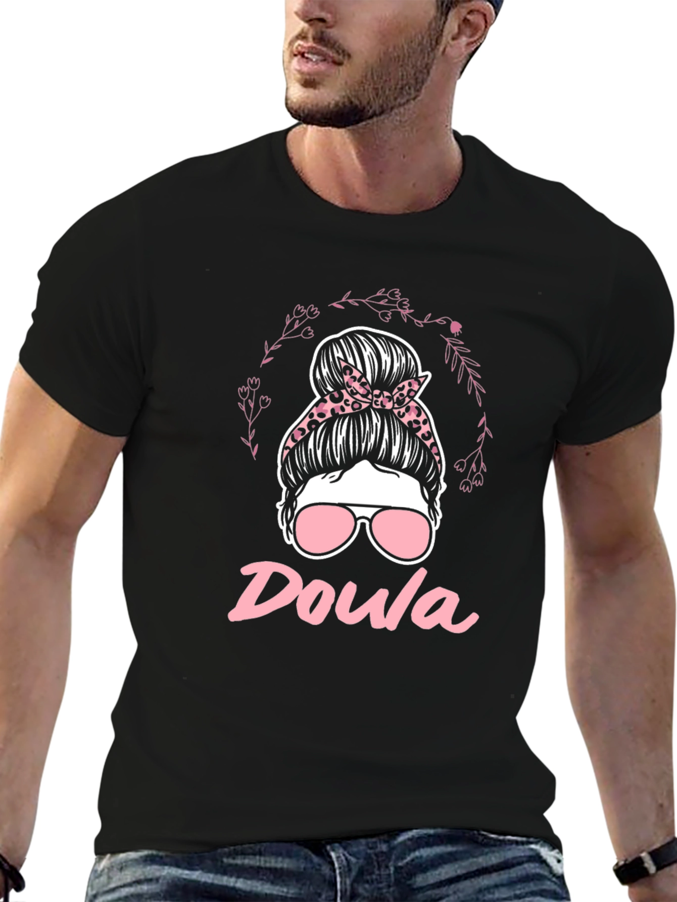 Doula Messy Bun T-Shirt - Black Womens Support