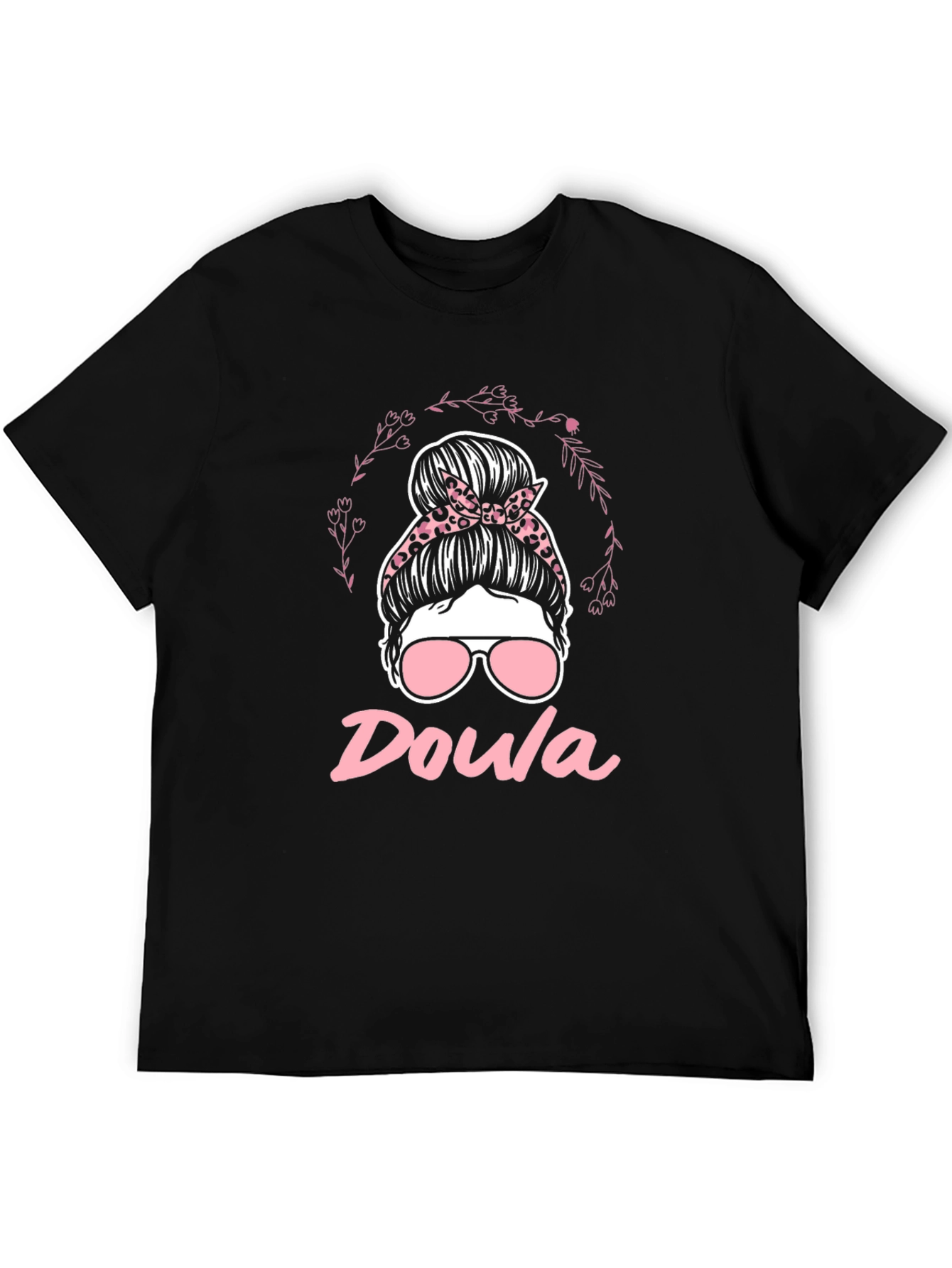 Doula Messy Bun T-Shirt - Black Womens Support