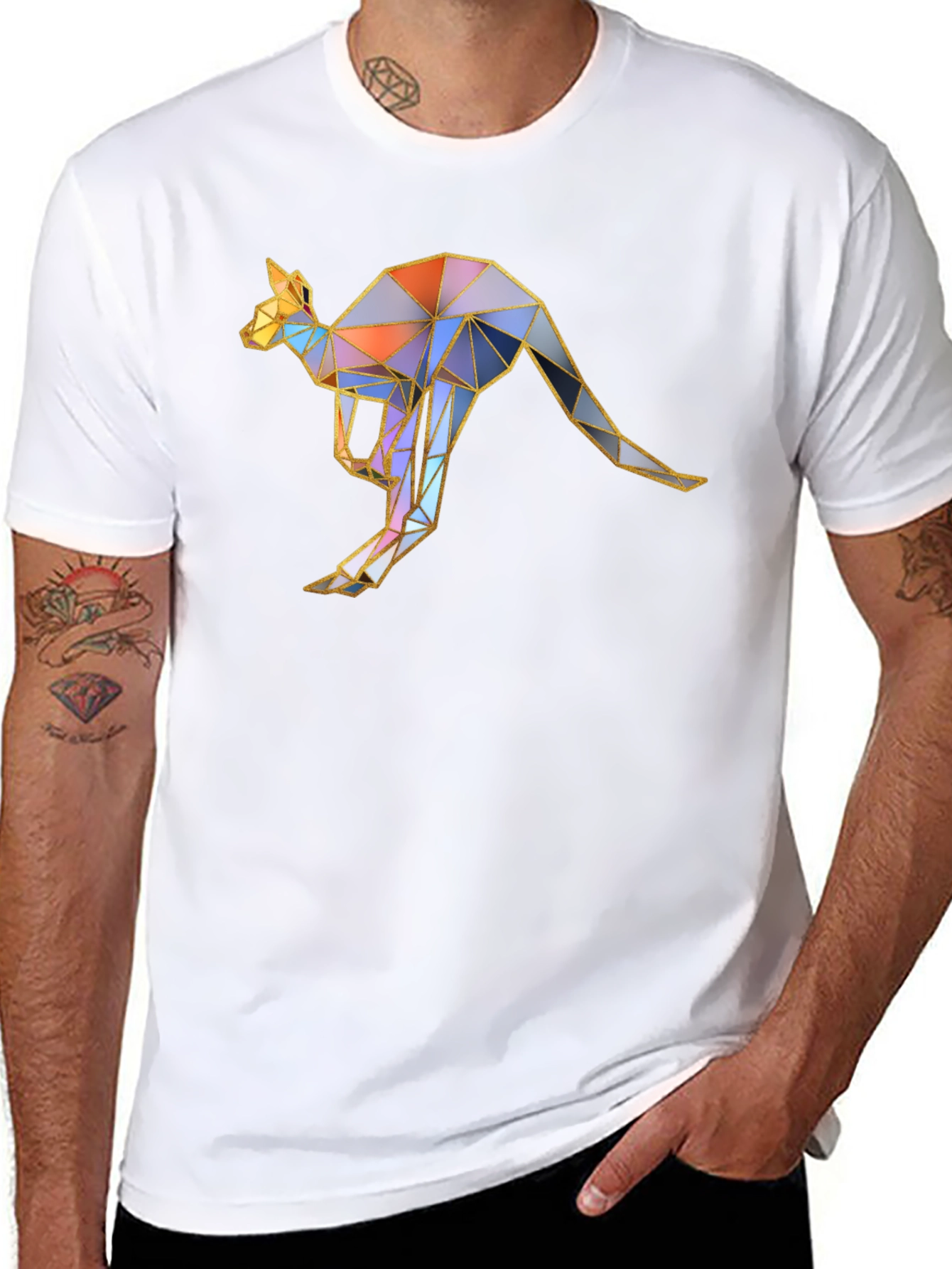Geometric Kangaroo Graphic Tee - Black