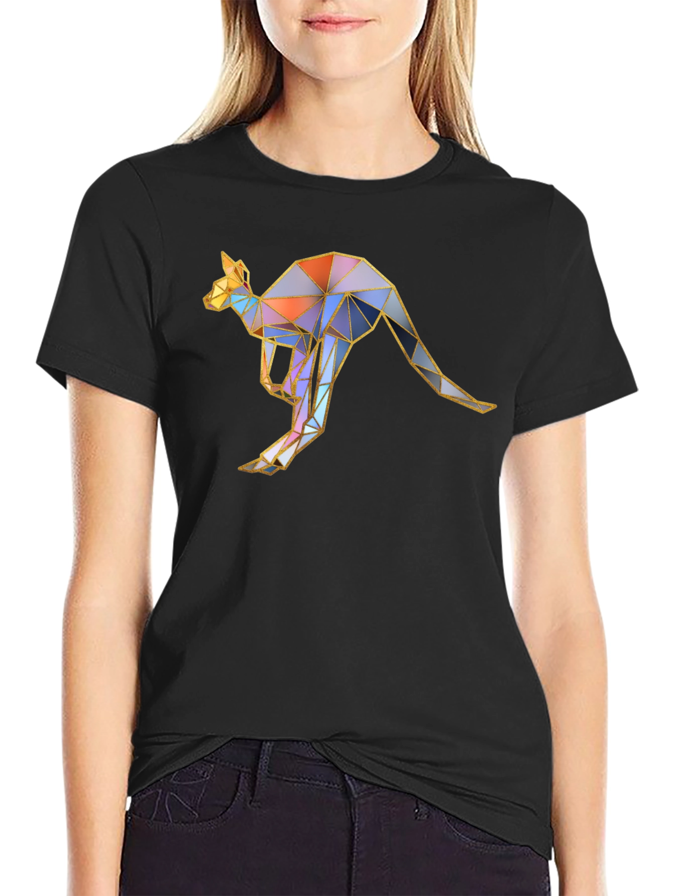 Geometric Kangaroo Graphic Tee - Black