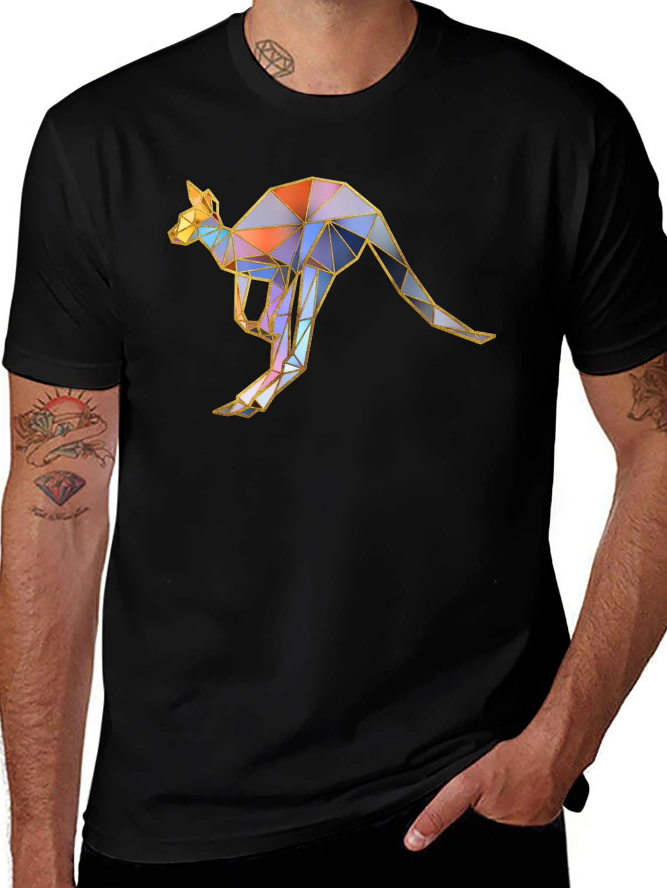Geometric Kangaroo Graphic Tee - Black