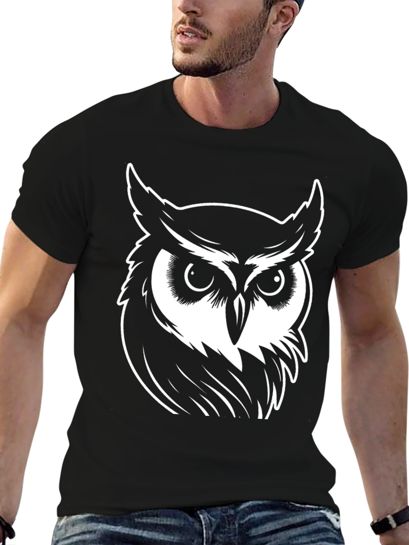 Cool Owl Graphic Tee - Black Cotton T-Shirt