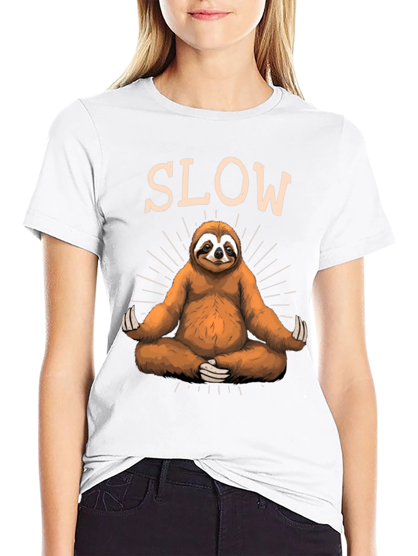 Mens Black T-Shirt with Meditating Sloth Graphic