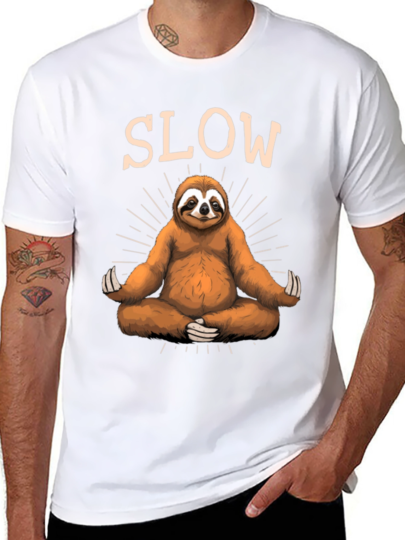 Mens Black T-Shirt with Meditating Sloth Graphic