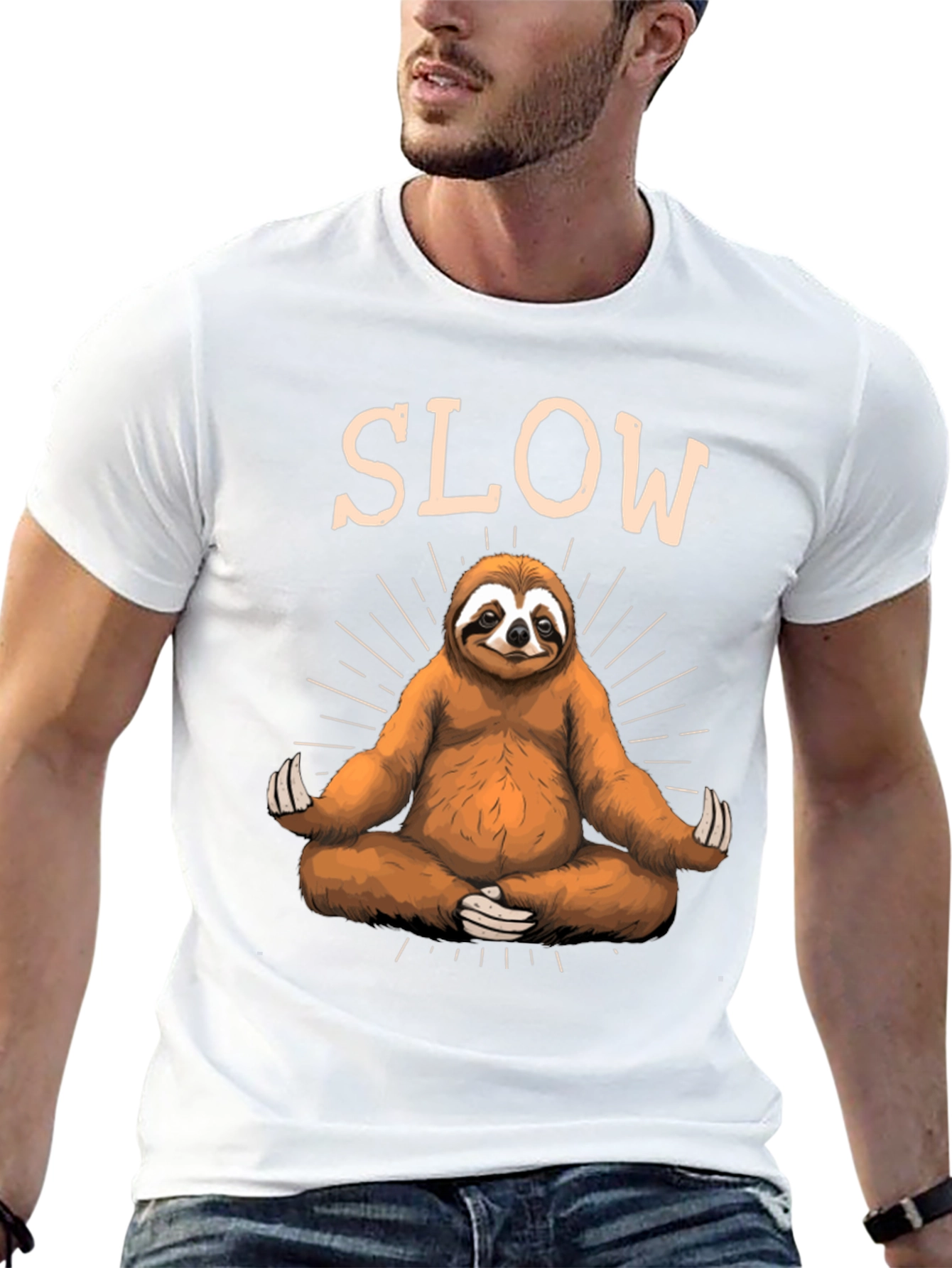 Mens Black T-Shirt with Meditating Sloth Graphic