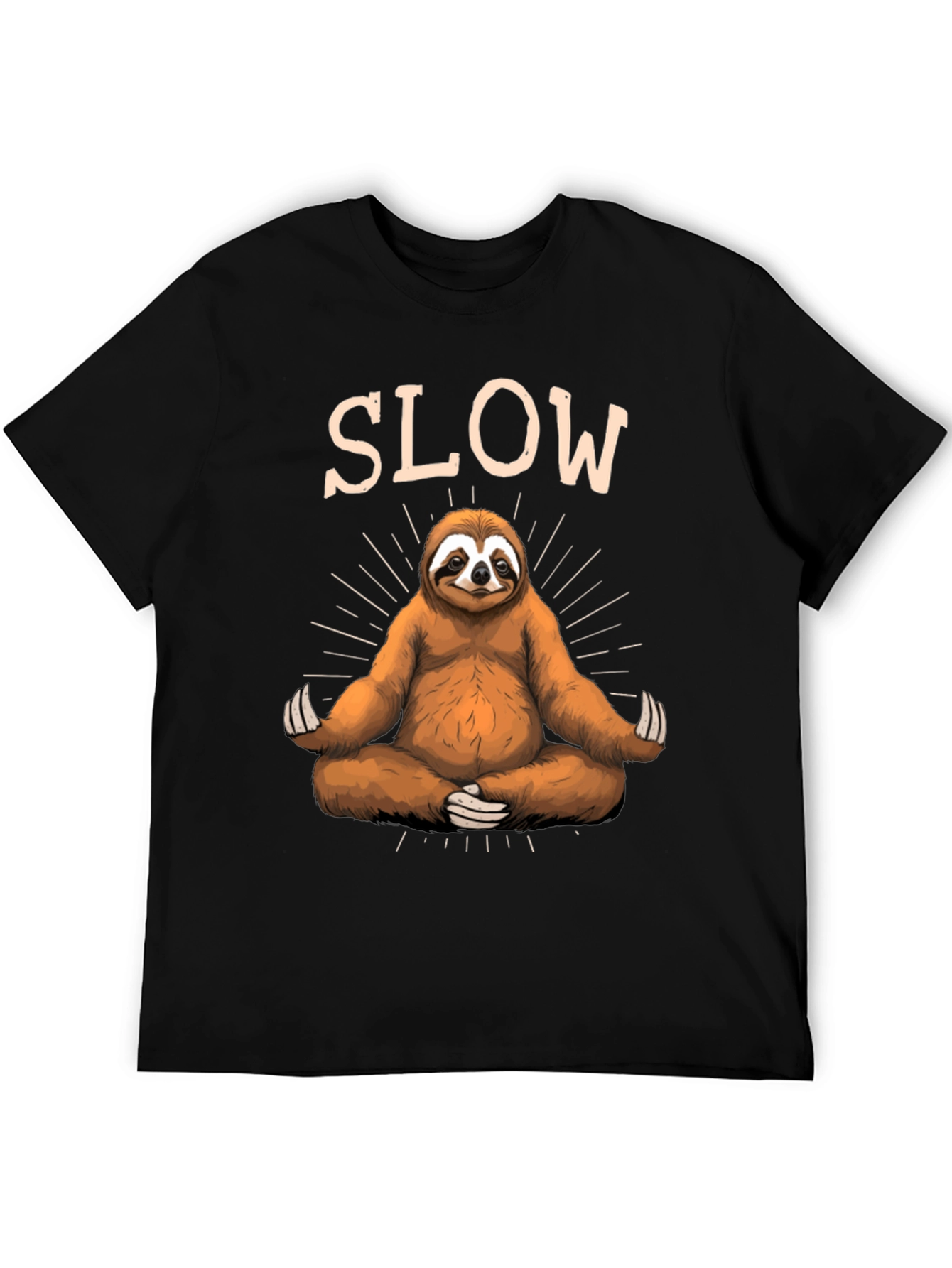 Mens Black T-Shirt with Meditating Sloth Graphic