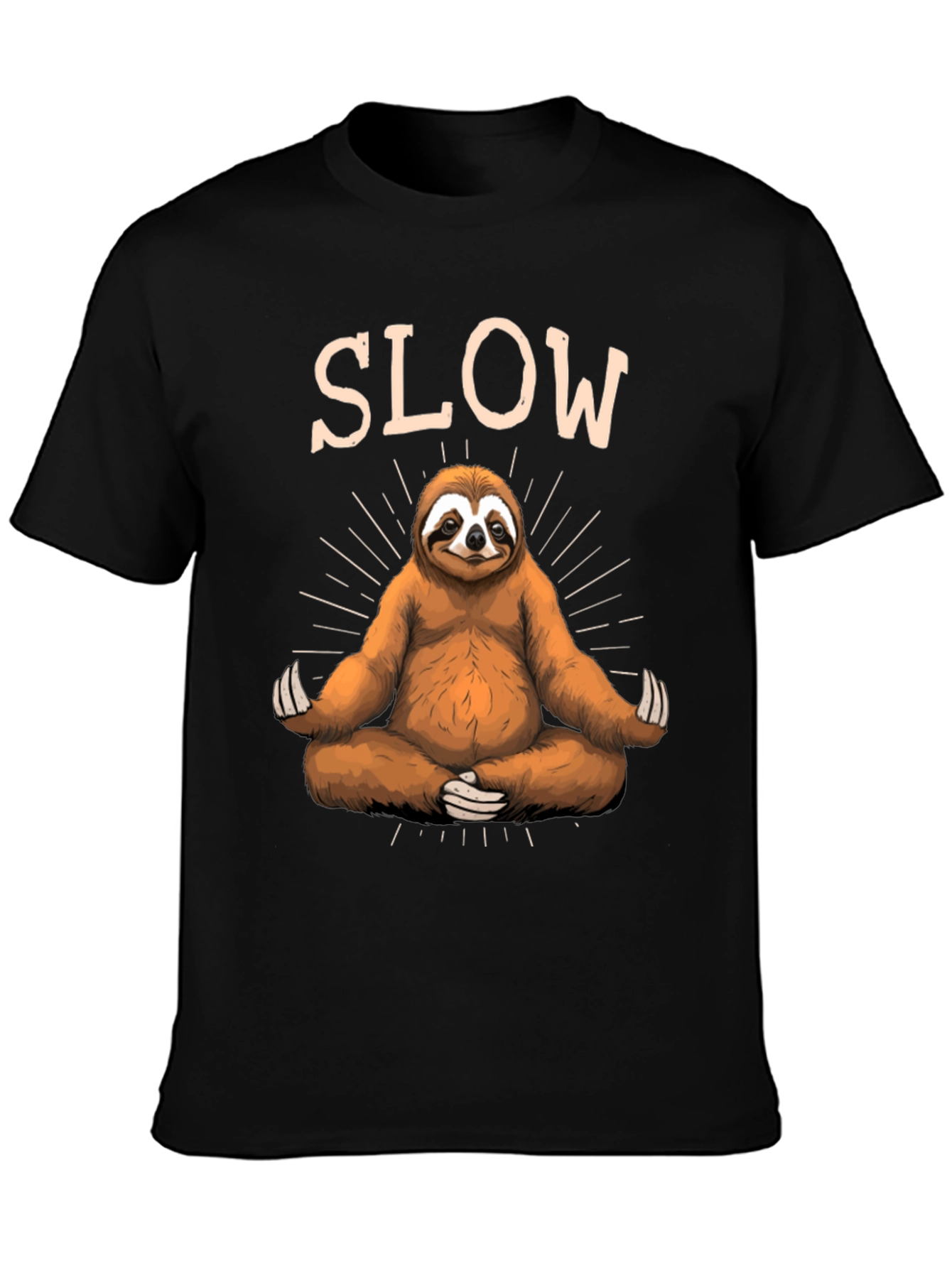 Mens Black T-Shirt with Meditating Sloth Graphic
