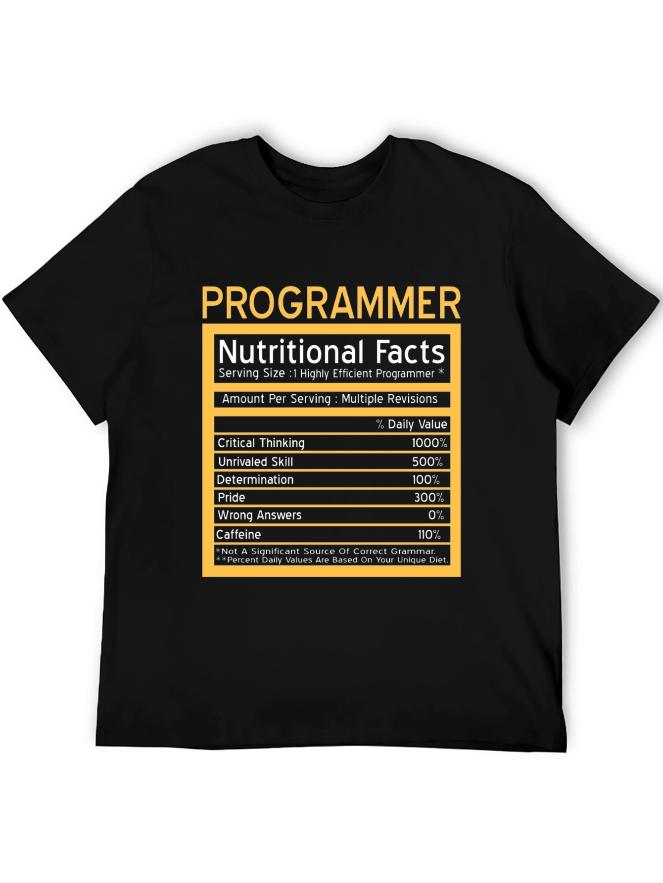 Programmer Nutritional Facts T-Shirt - Geeky Humor Tee