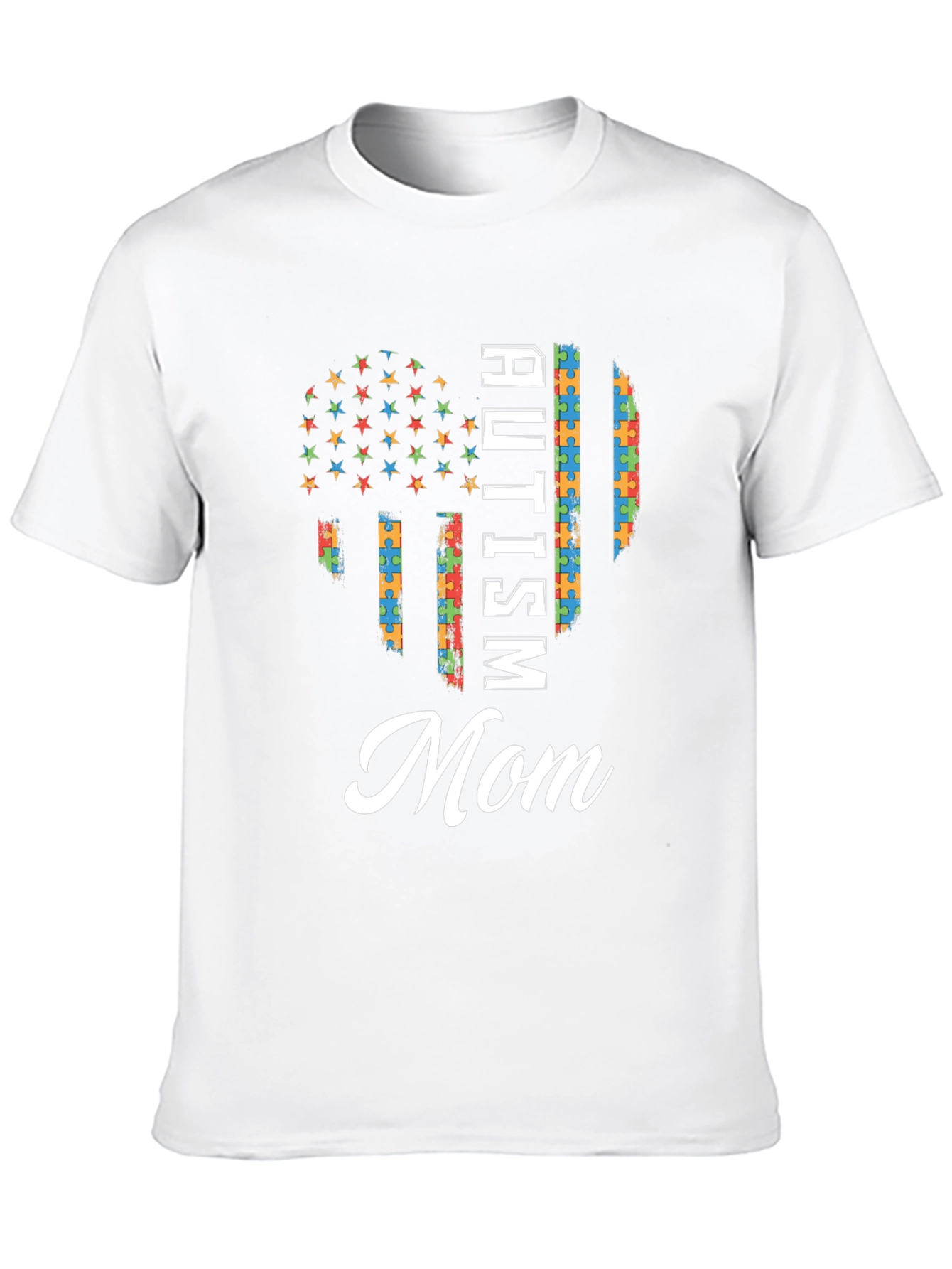 Autism Mom T-Shirt - Puzzle Piece Flag Design