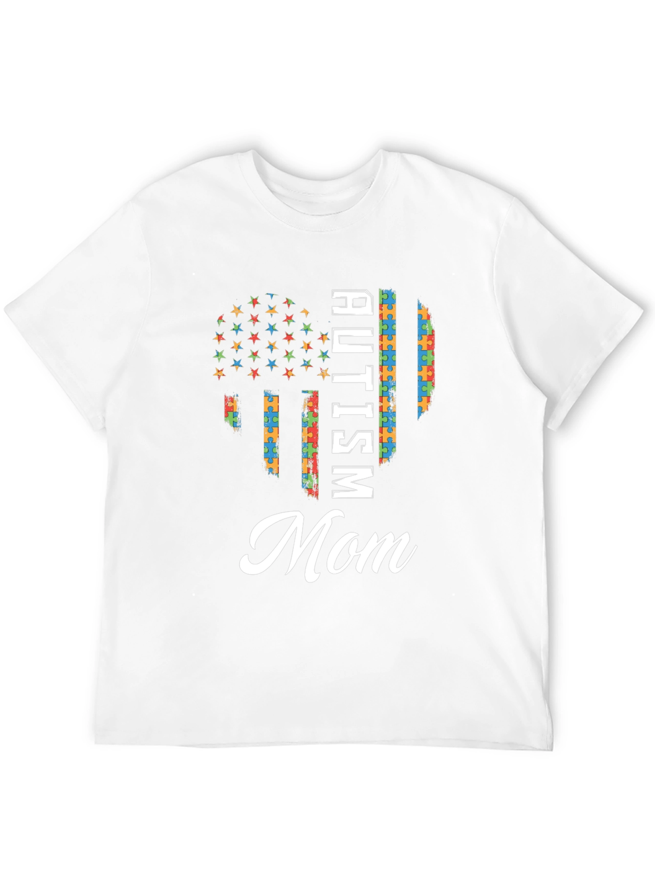 Autism Mom T-Shirt - Puzzle Piece Flag Design