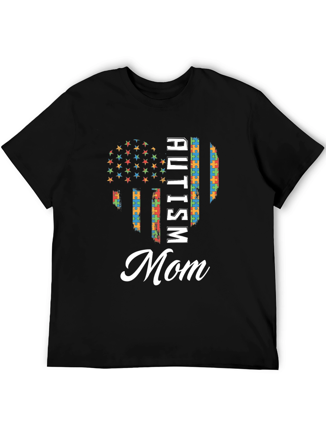 Autism Mom T-Shirt - Puzzle Piece Flag Design