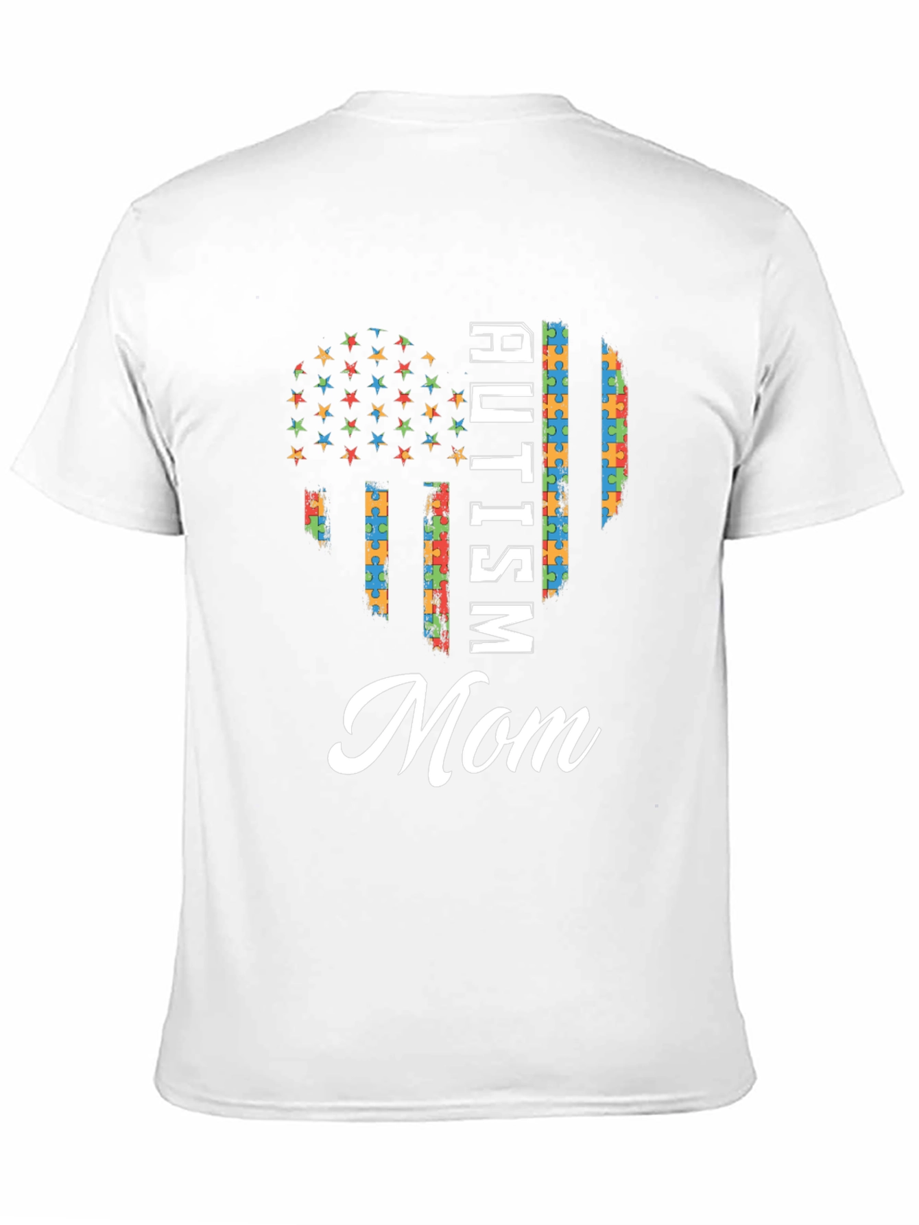Autism Mom T-Shirt - Puzzle Piece Flag Design