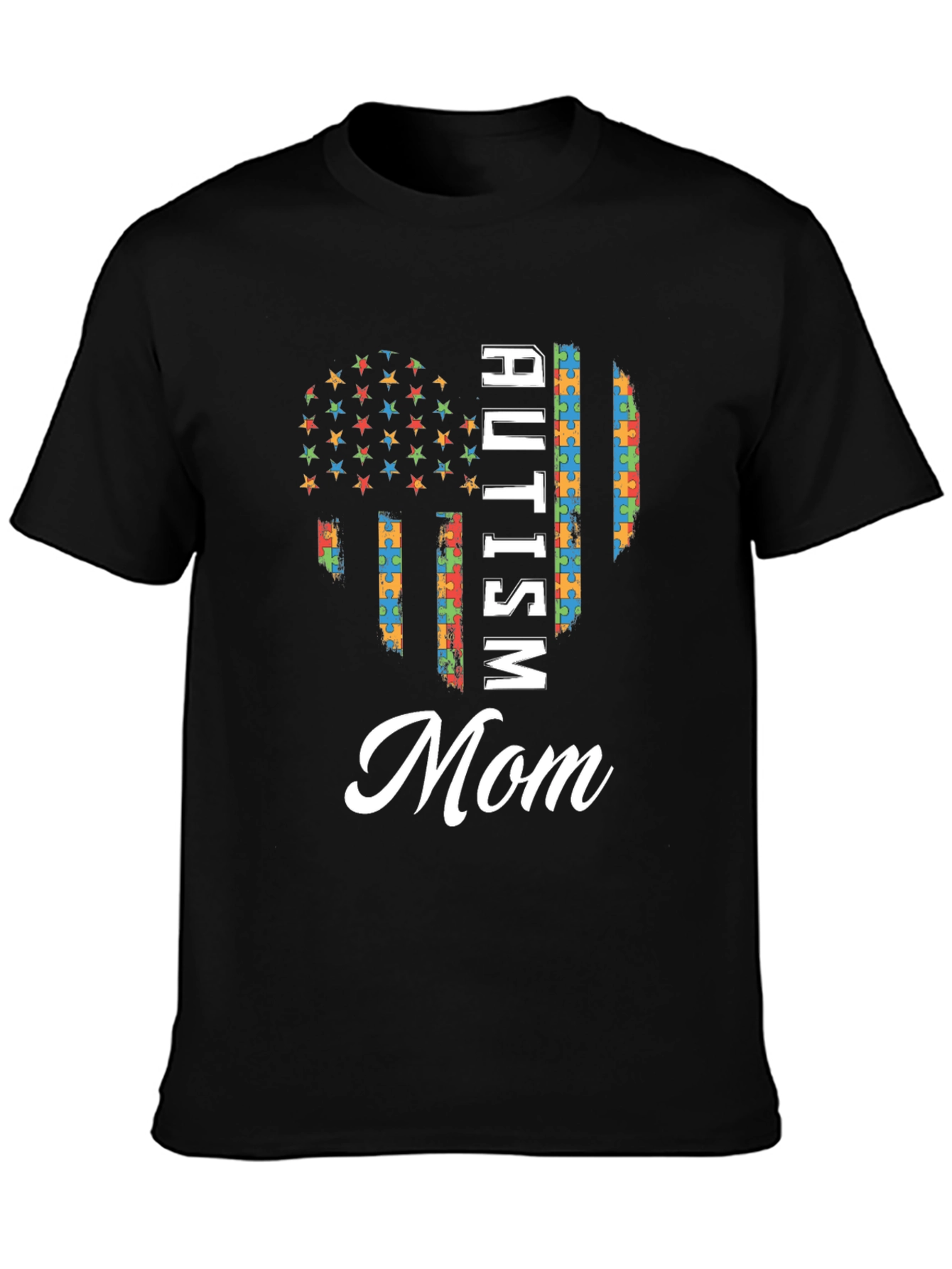 Autism Mom T-Shirt - Puzzle Piece Flag Design