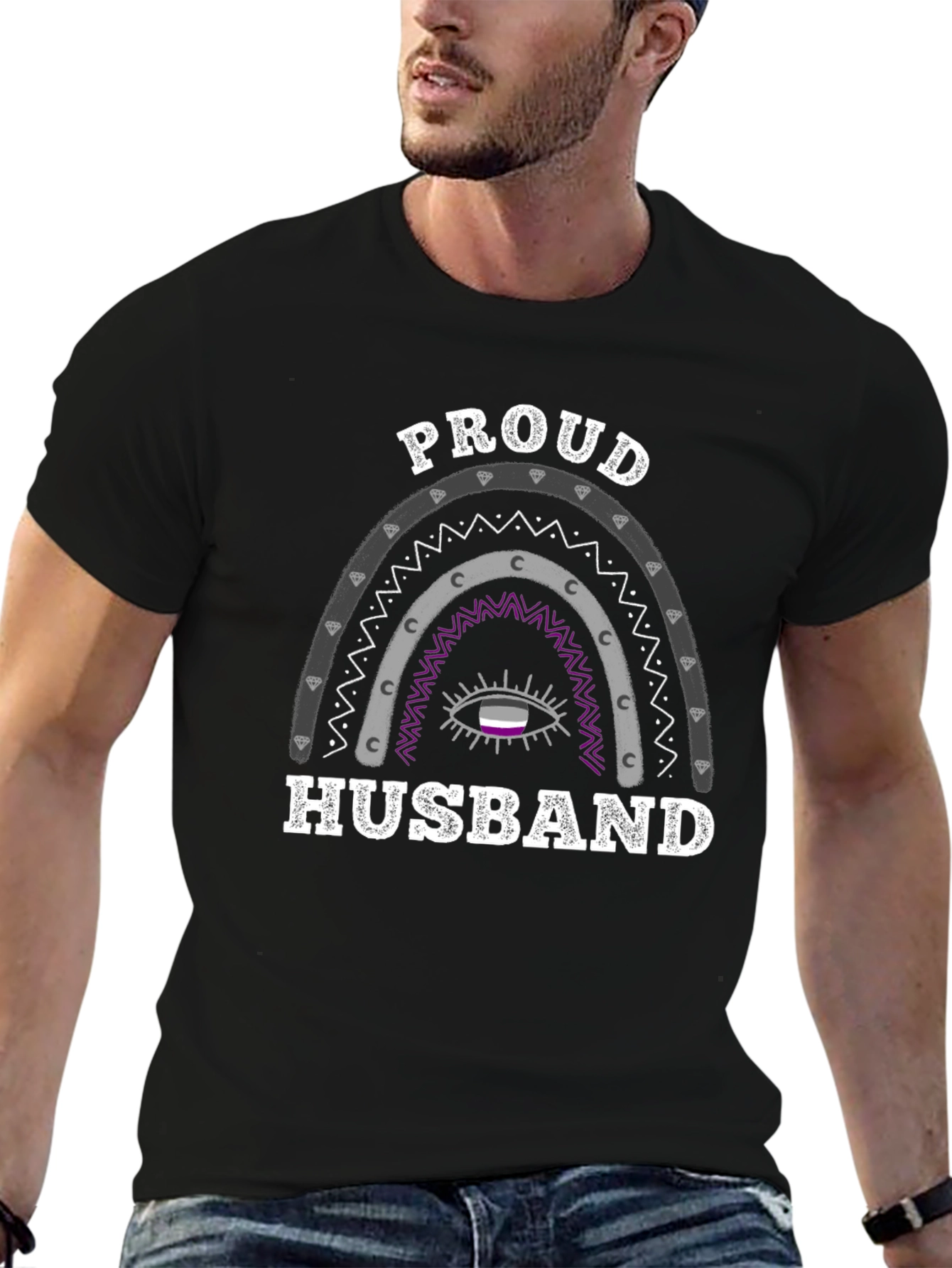Proud Husband Asexual Pride Rainbow Graphic T-Shirt
