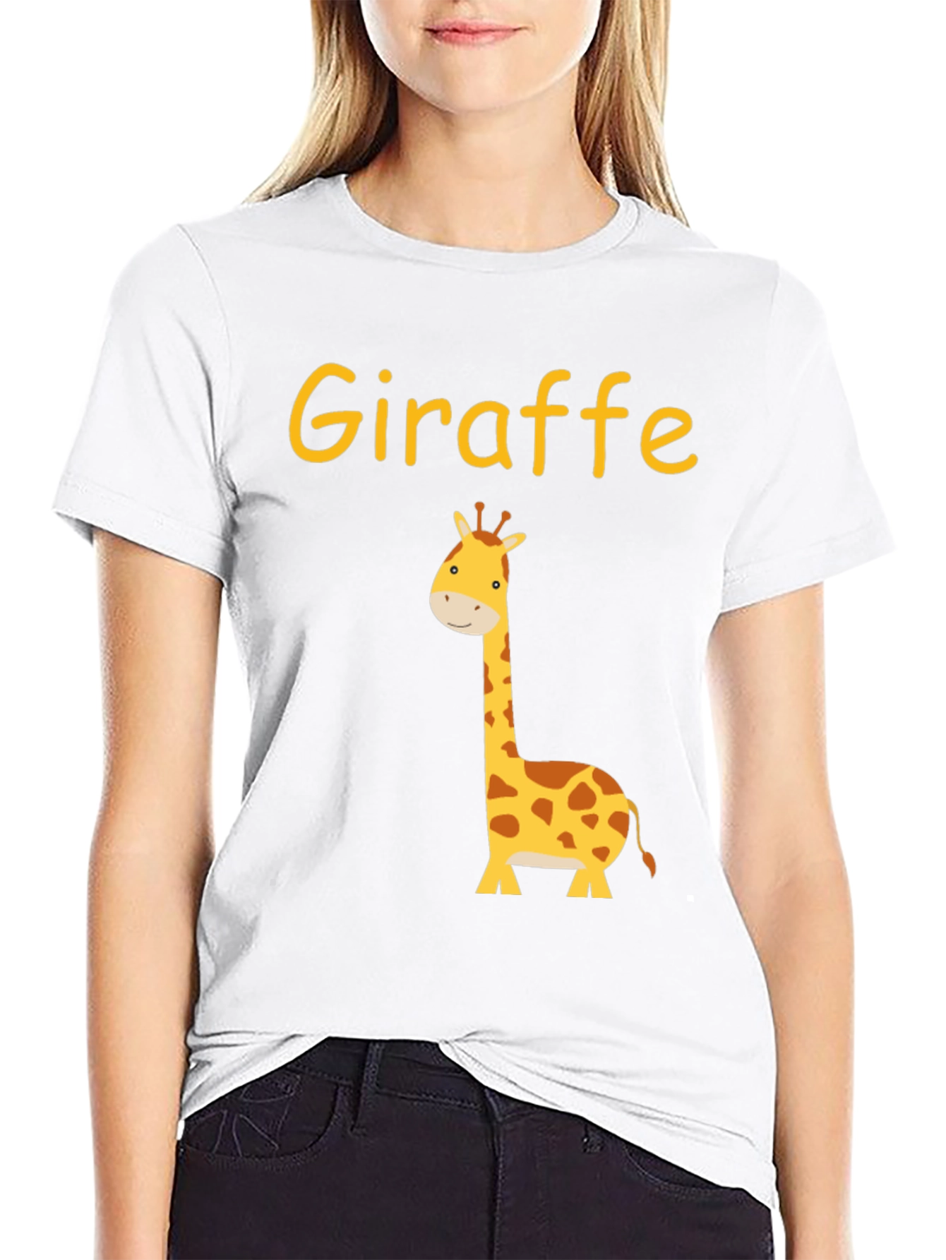 Cute Giraffe Graphic Tee - Black Cotton T-Shirt