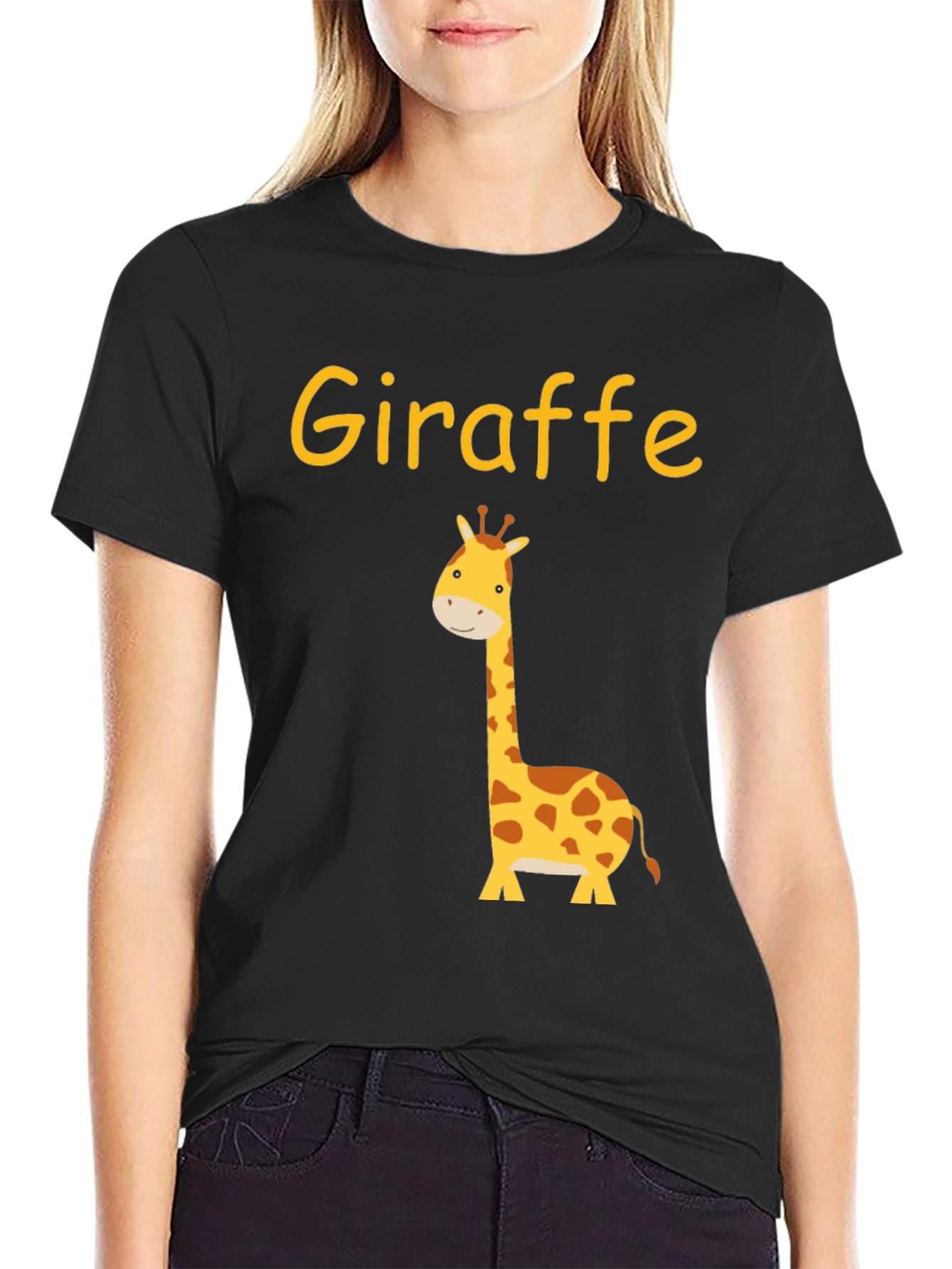 Cute Giraffe Graphic Tee - Black Cotton T-Shirt