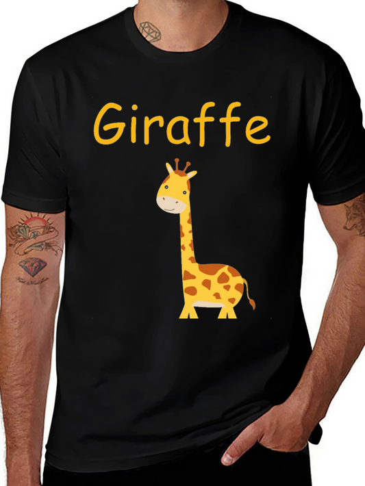 Cute Giraffe Graphic Tee - Black Cotton T-Shirt
