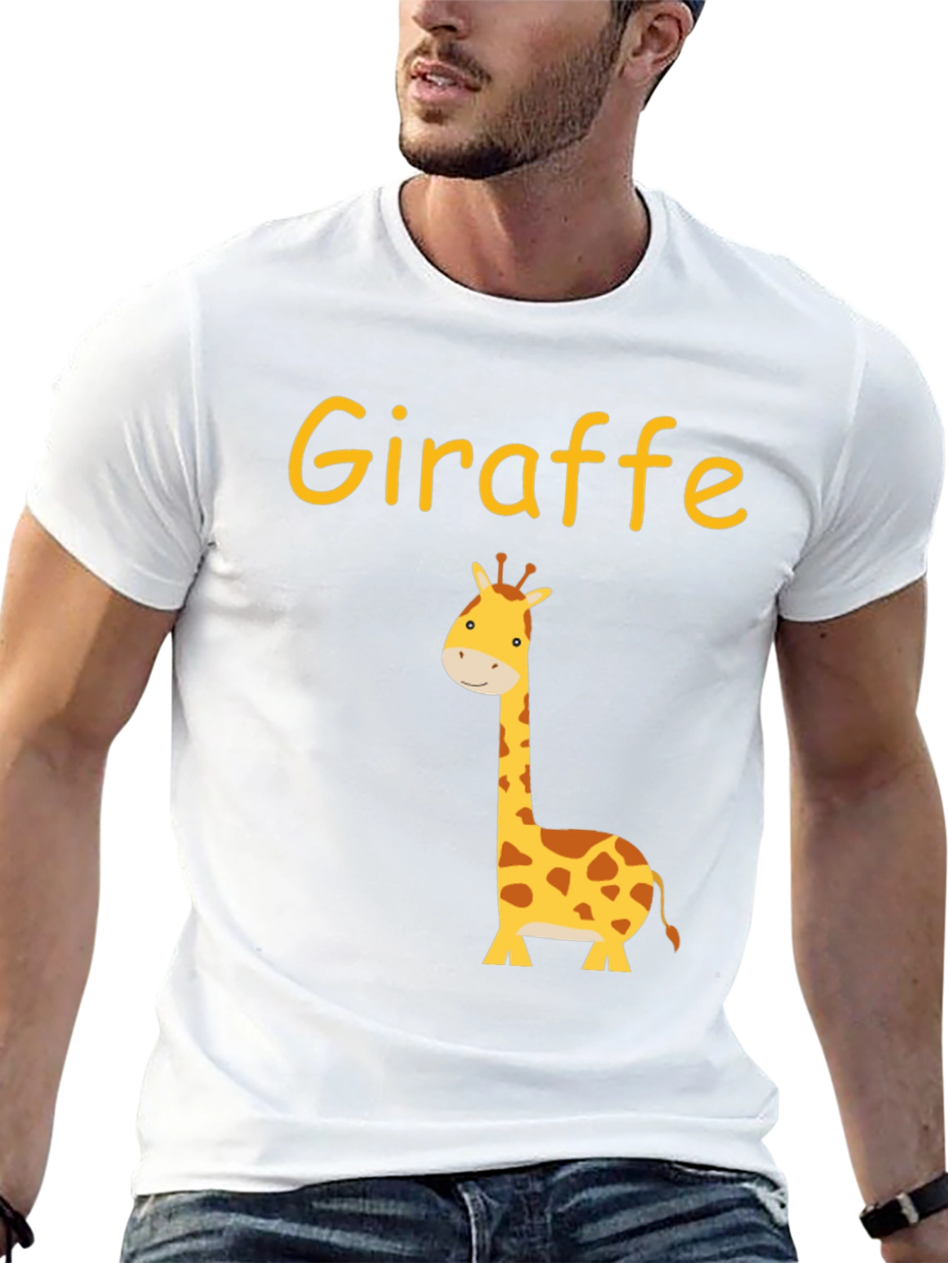 Cute Giraffe Graphic Tee - Black Cotton T-Shirt